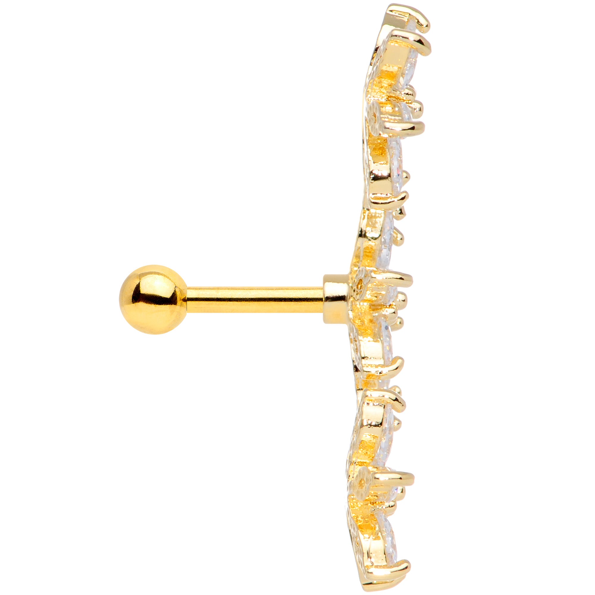 16 Gauge 1/4 Clear CZ Gem Gold Tone Tri Flower Cartilage