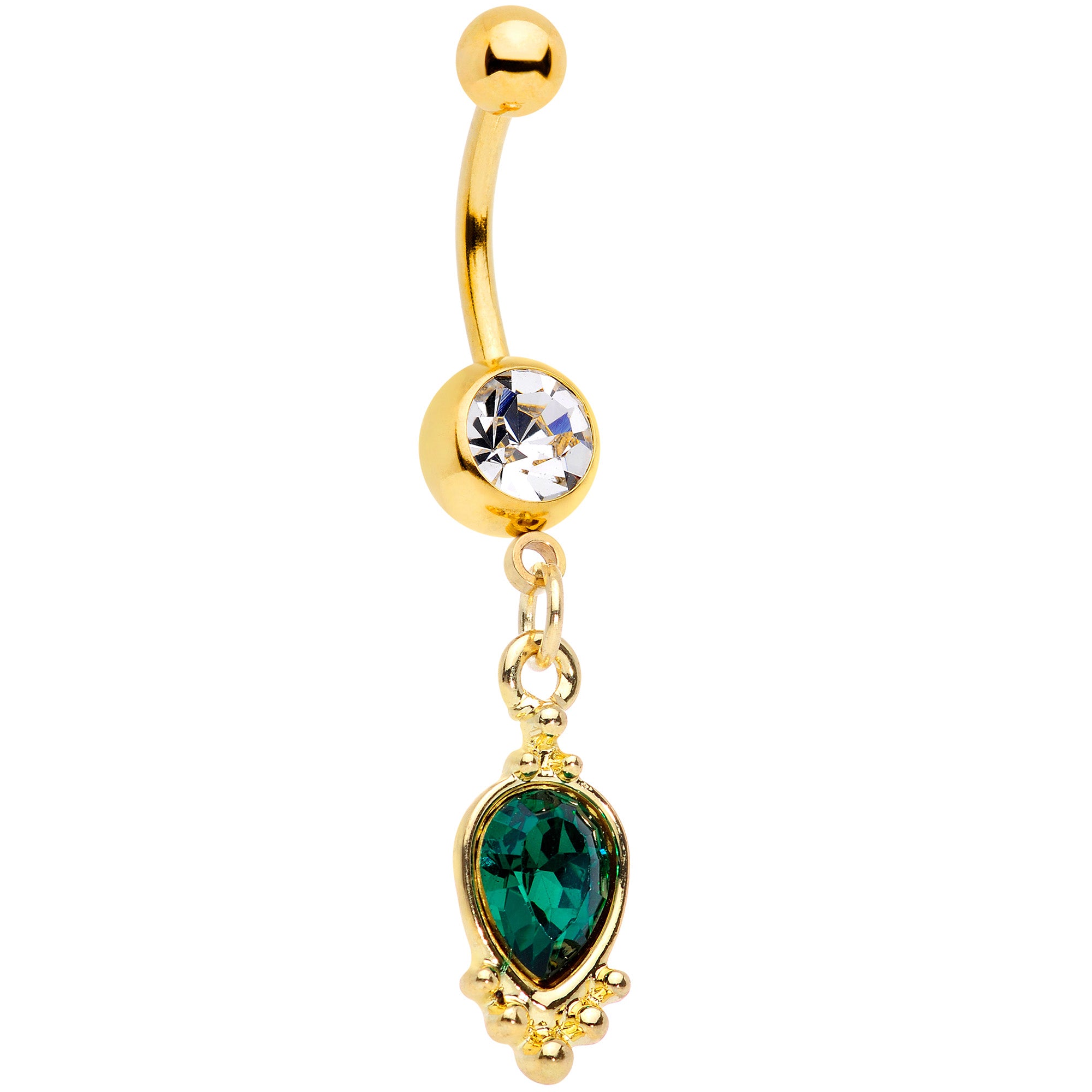 Clear Green Gem Gold Tone Christmas Dangle Belly Ring