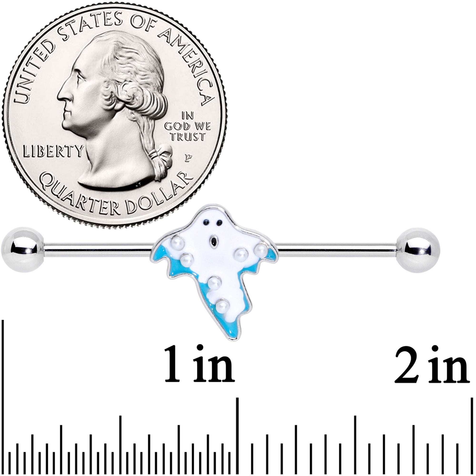 14 Gauge White Orb Ghost Halloween Industrial Barbell 38mm