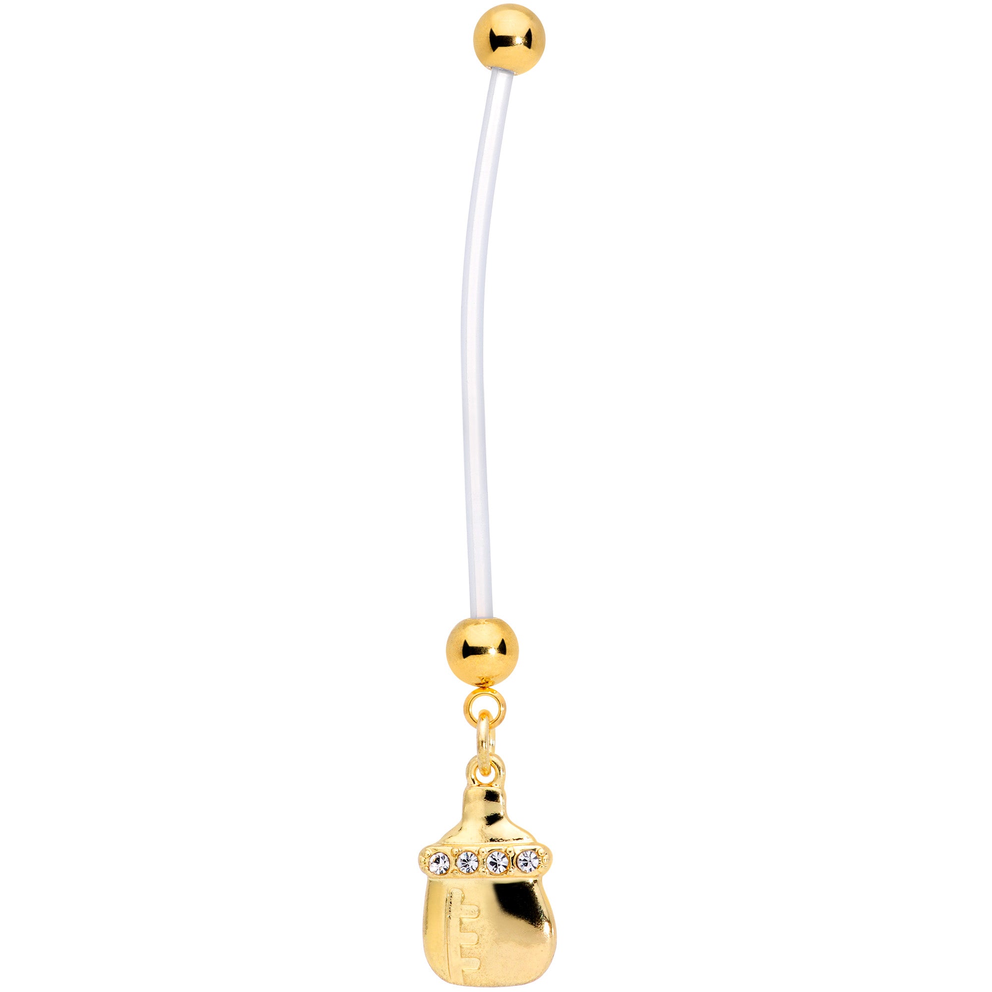 Clear Gem Gold Tone Baby Bottle Dangle Pregnancy Belly Ring