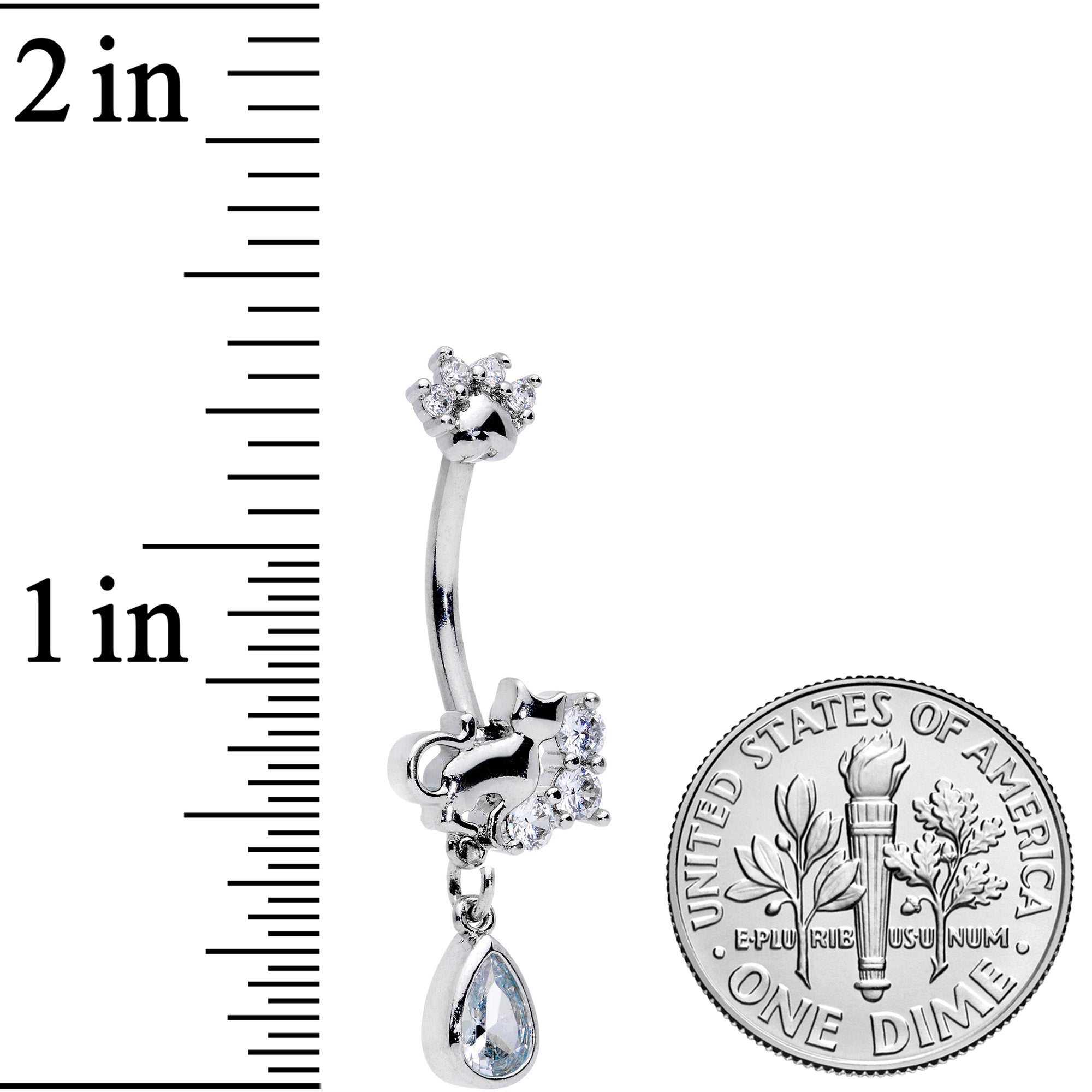 Clear CZ Gem Paw Print Cat Dangle Belly Ring