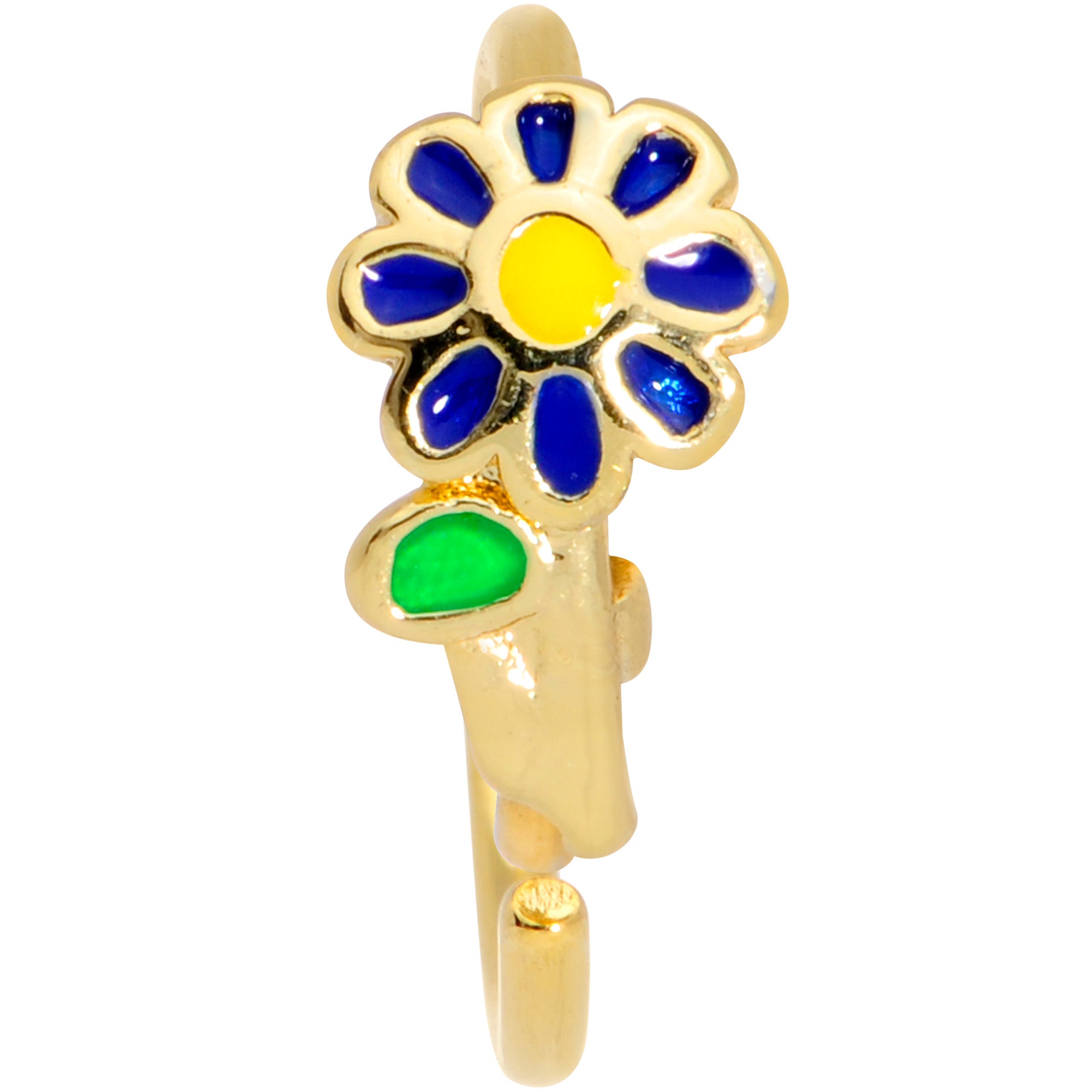 20 Gauge 5/16 Gold Tone Blue Flower Nose Hoop