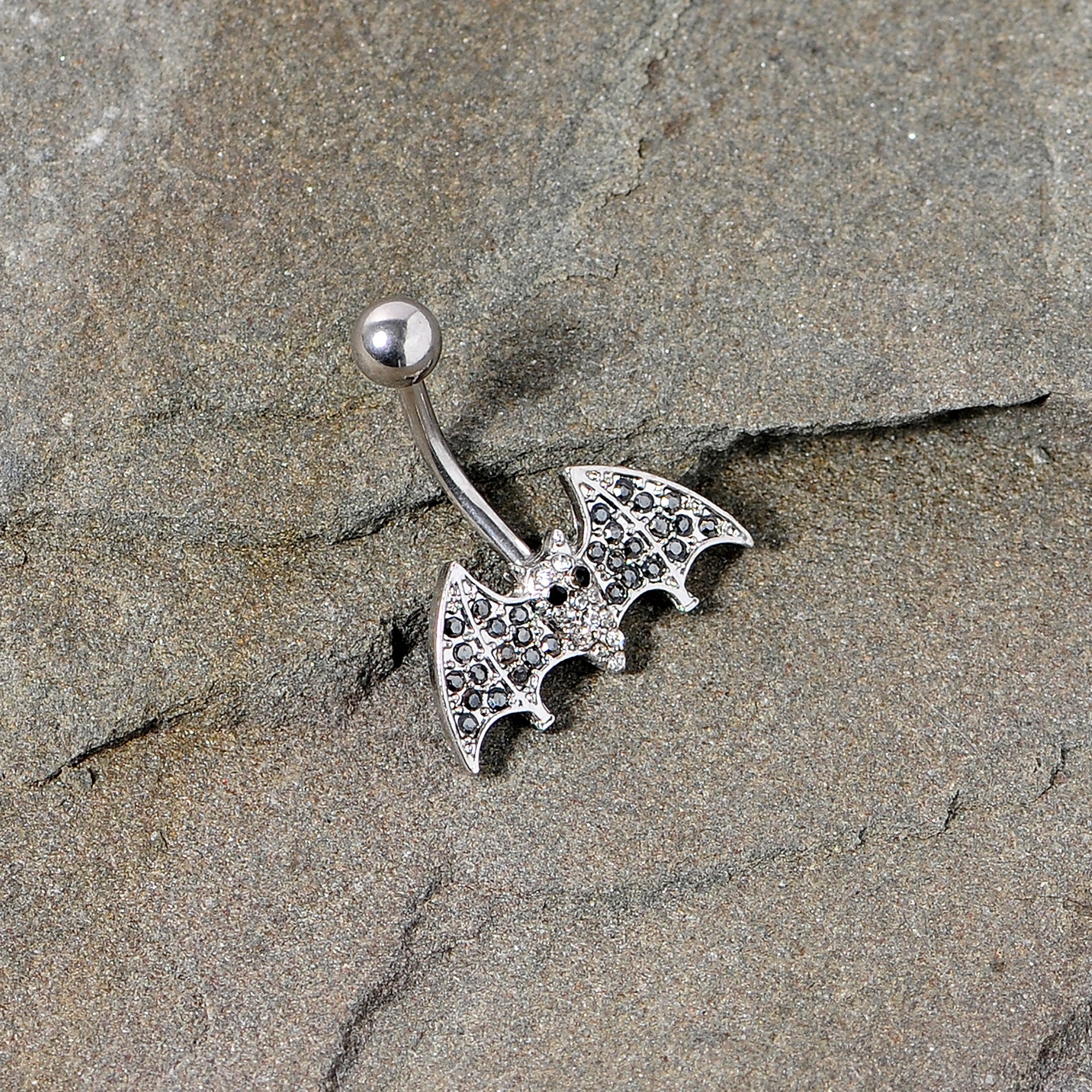 Clear Black Gem Bat Halloween Belly Ring