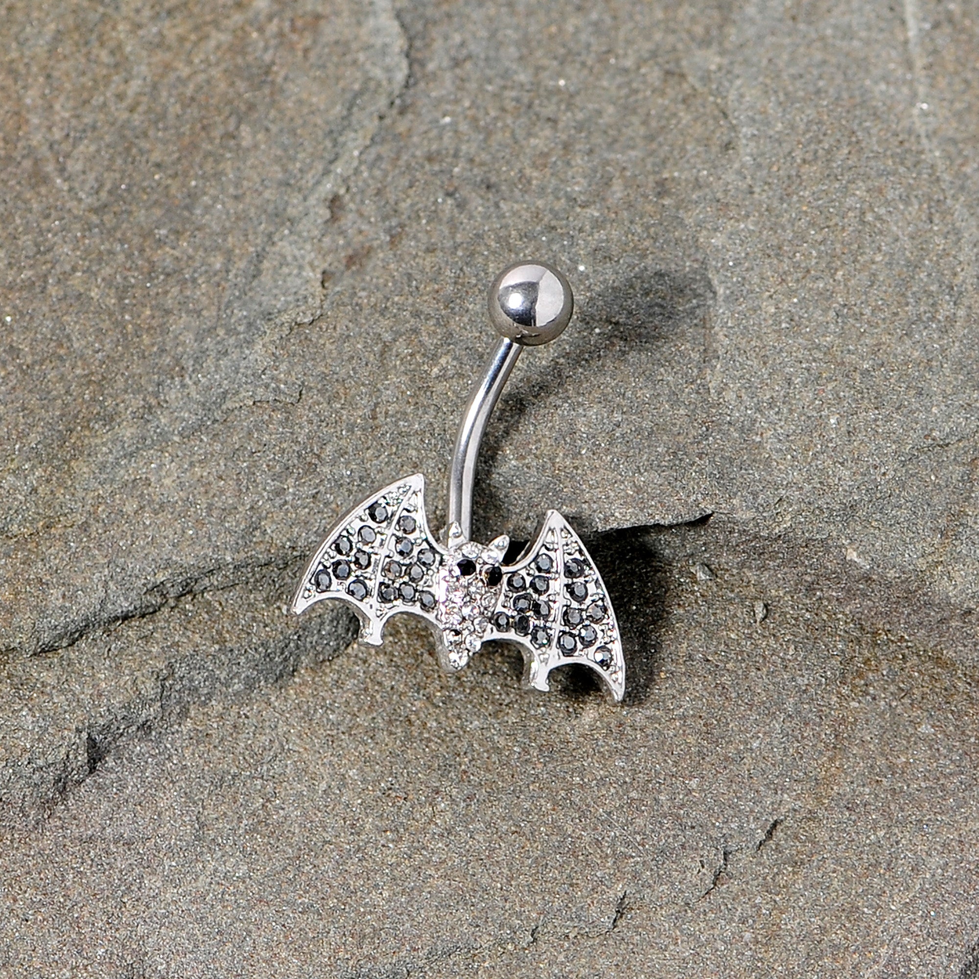 Clear Black Gem Bat Halloween Belly Ring