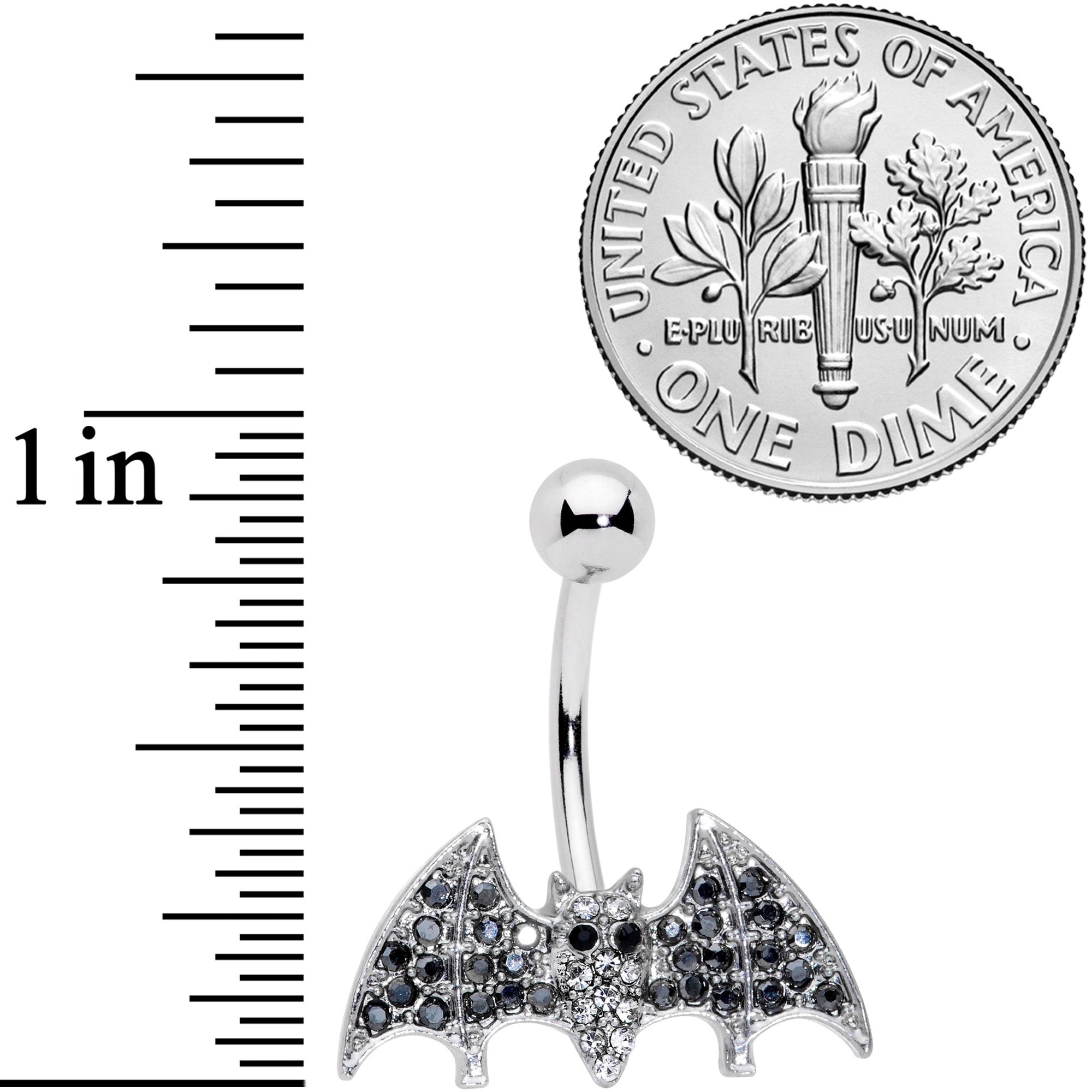 Clear Black Gem Bat Halloween Belly Ring