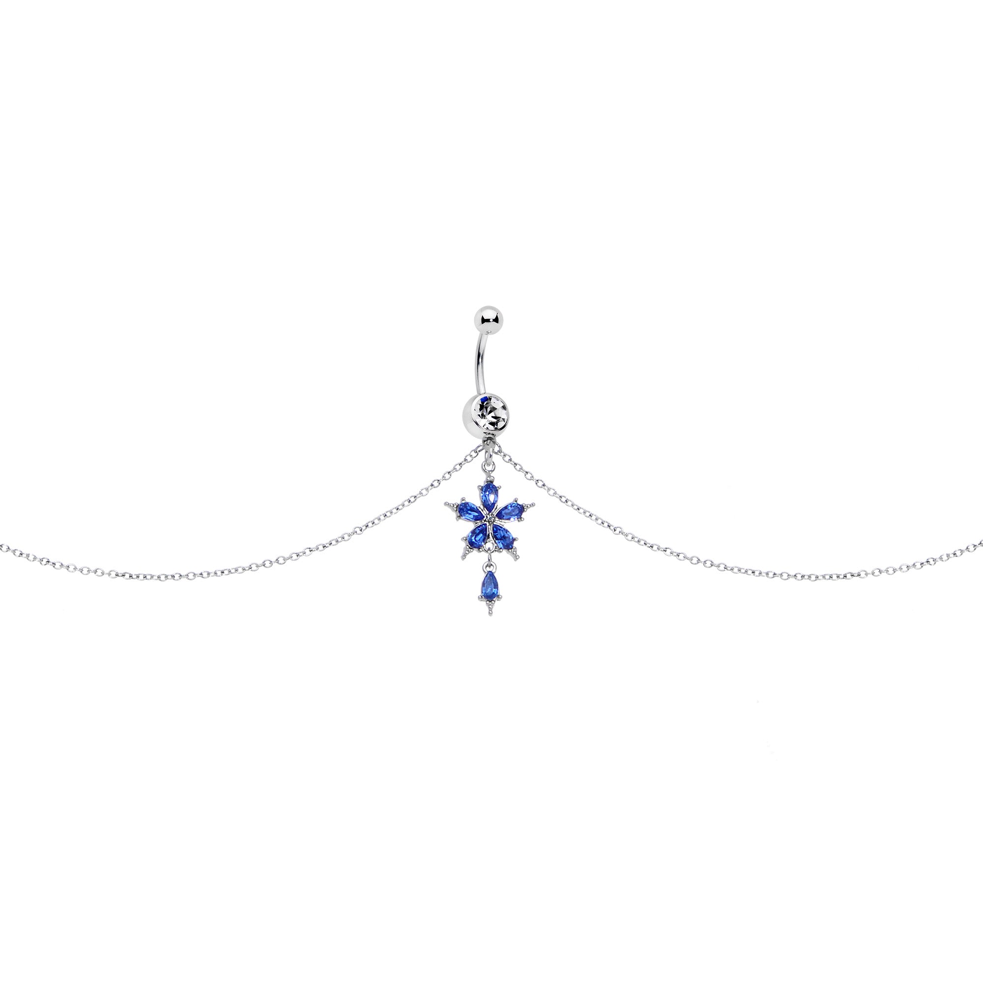 Blue Gem Tropic Flower Dangle Belly Ring Belly Chain