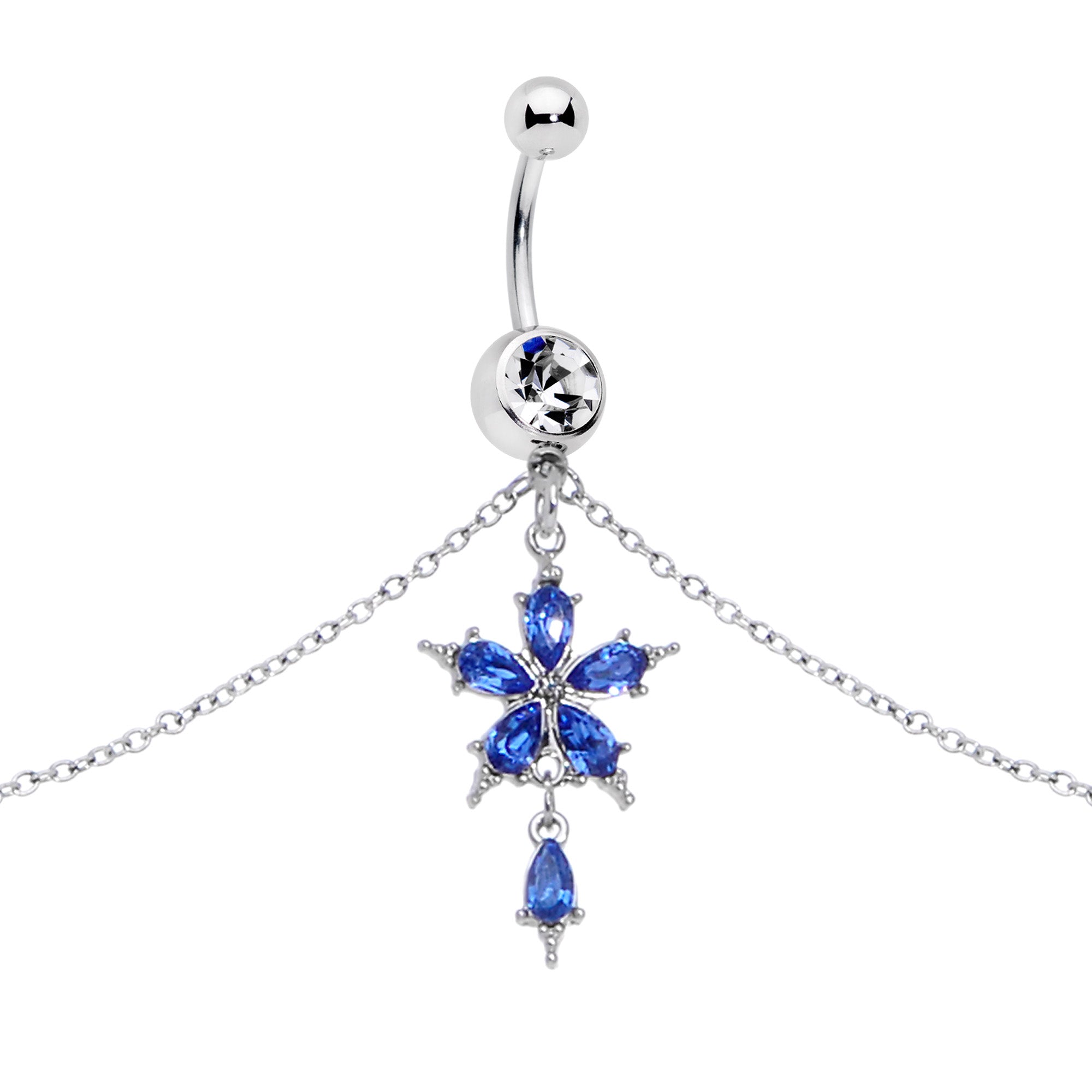 Blue Gem Tropic Flower Dangle Belly Ring Belly Chain