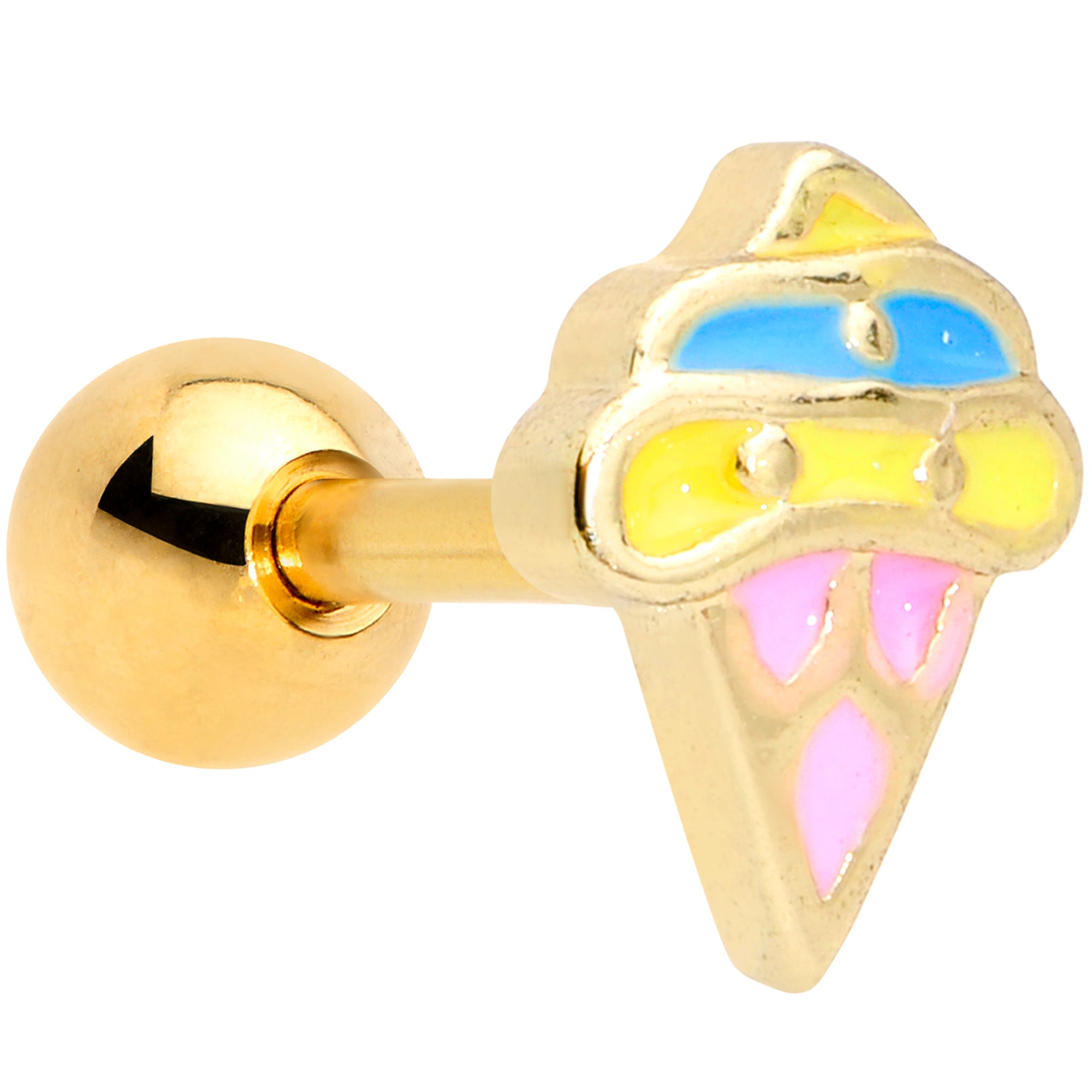 16 Gauge 1/4 Gold Tone Pink Blue Ice Cream Cone Cartilage Tragus