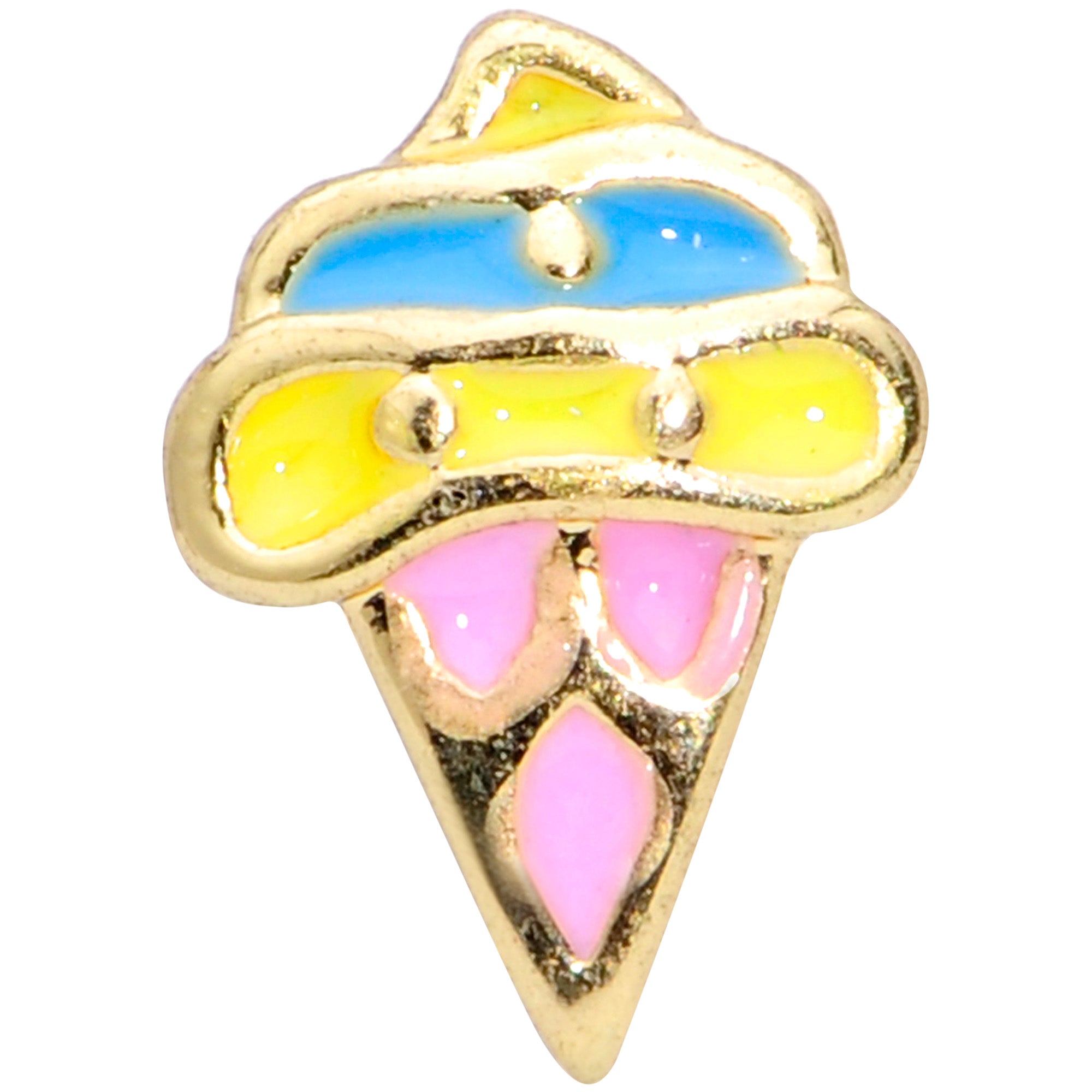 16 Gauge 1/4 Gold Tone Pink Blue Ice Cream Cone Cartilage Tragus