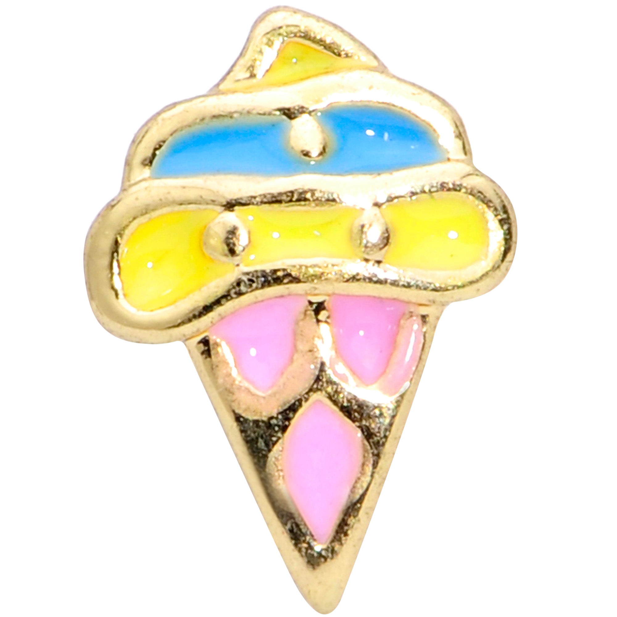 16 Gauge 5/16 Gold Tone Pink Blue Ice Cream Cone Labret Monroe Tragus