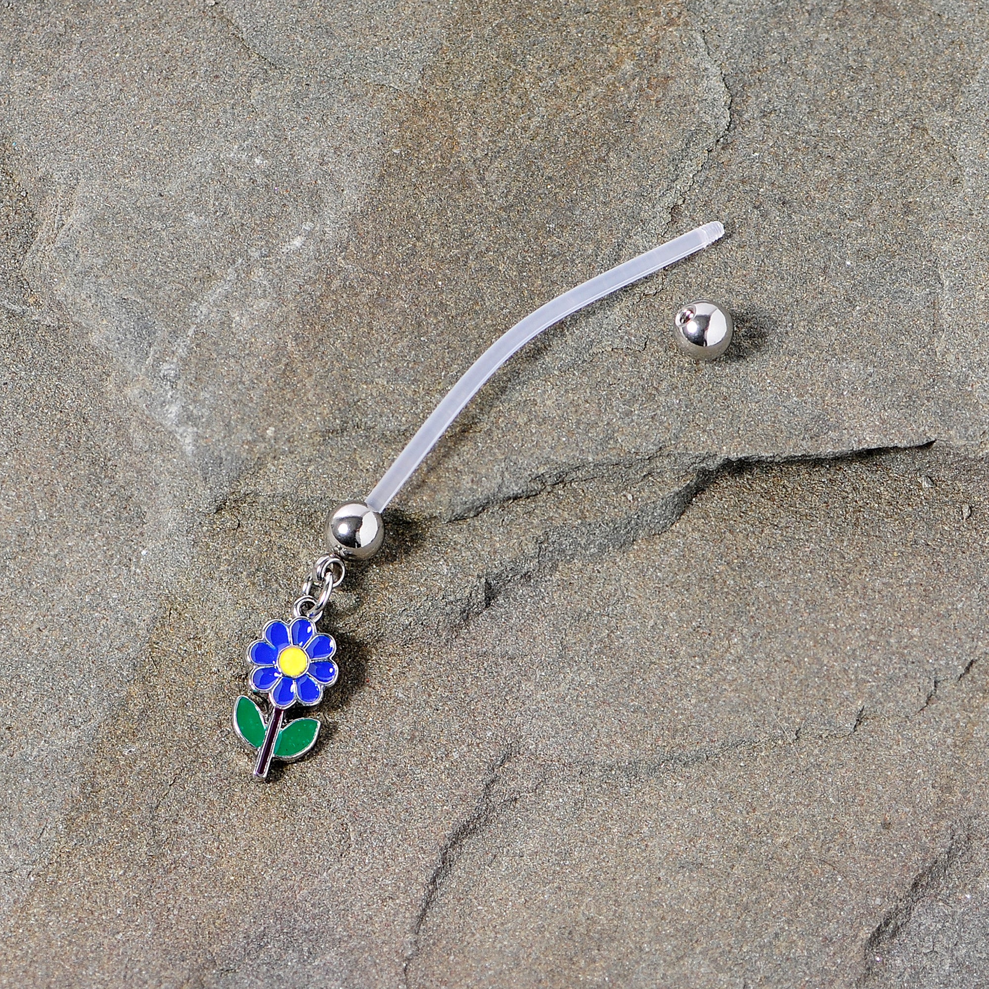 Bundle of Joy Green Blue Flower Dangle Pregnancy Belly Ring