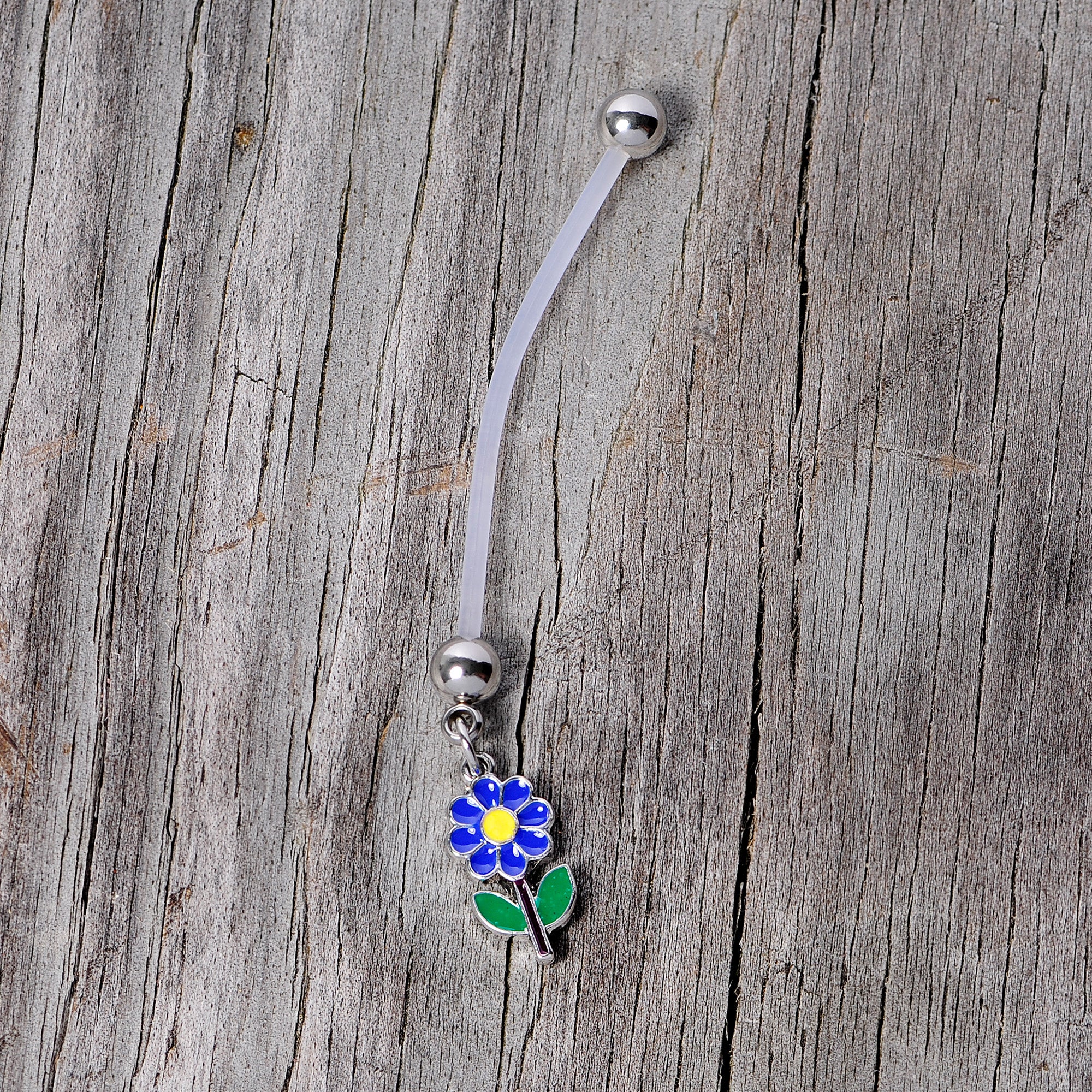 Bundle of Joy Green Blue Flower Dangle Pregnancy Belly Ring