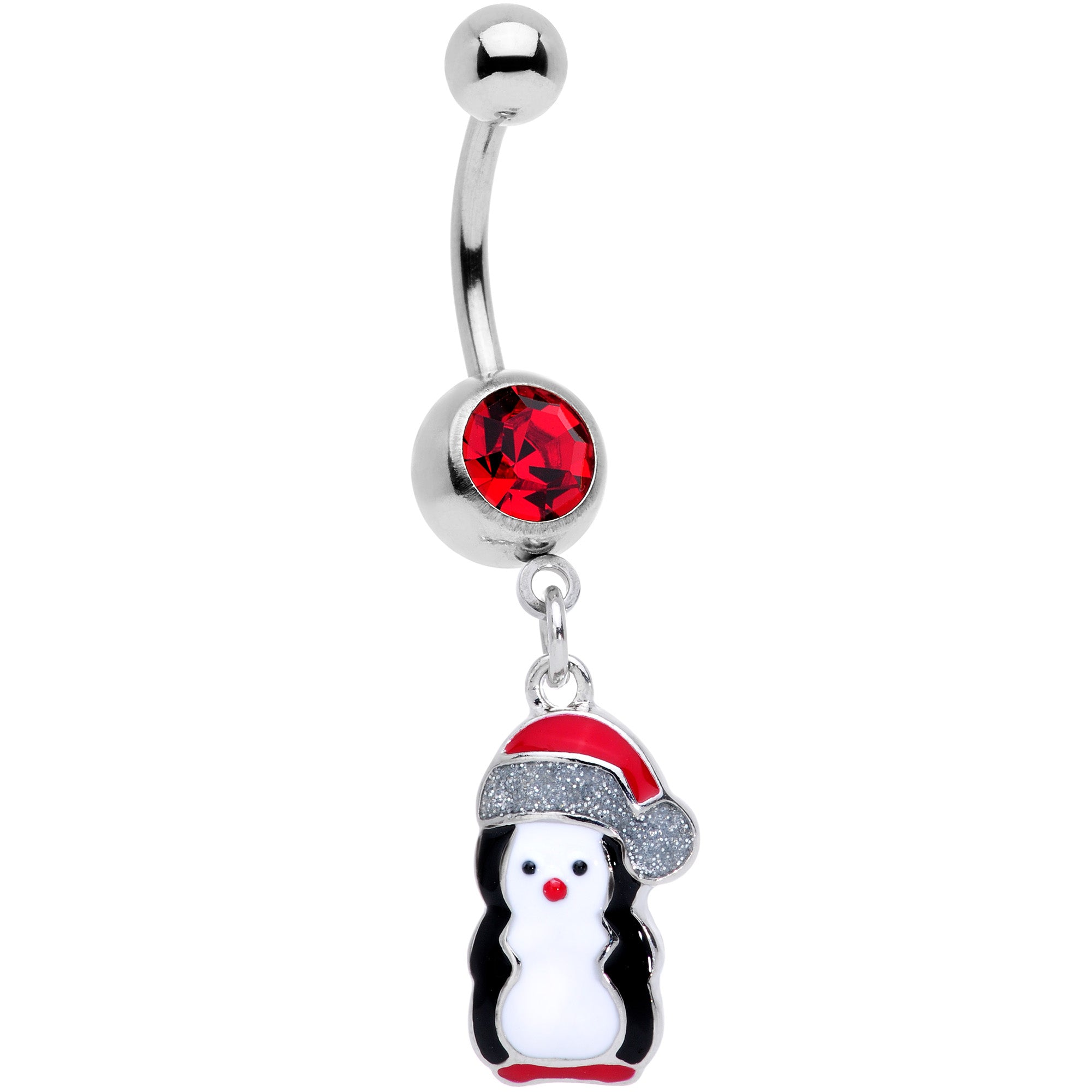 Red Gem Holiday Penguin Christmas Dangle Belly Ring