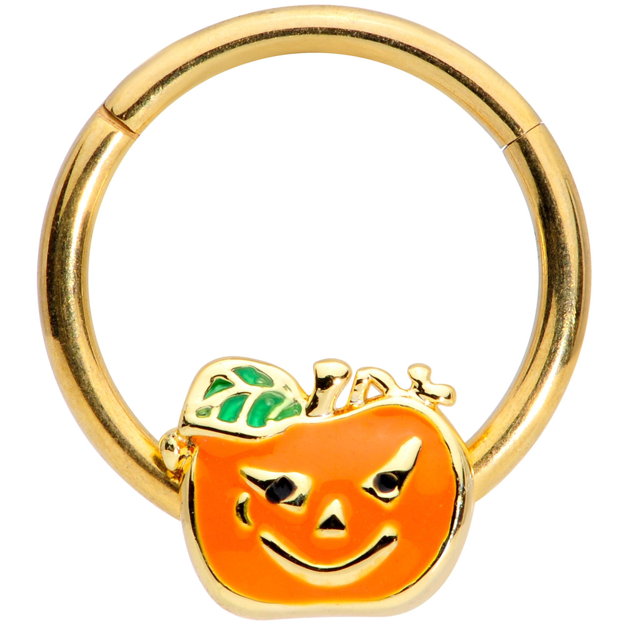 16 Gauge 3/8 Gold Tone Pumpkin Halloween Hinged Segment Ring