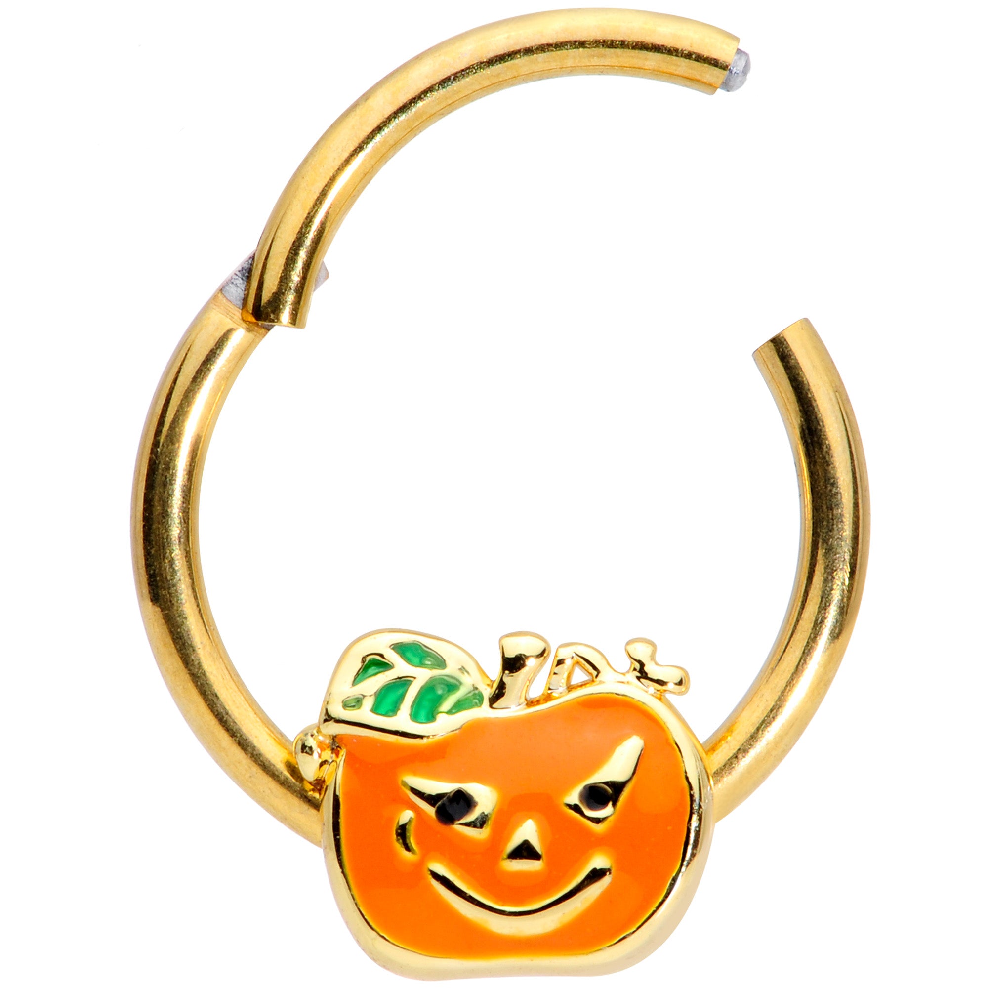 16 Gauge 3/8 Gold Tone Pumpkin Halloween Hinged Segment Ring