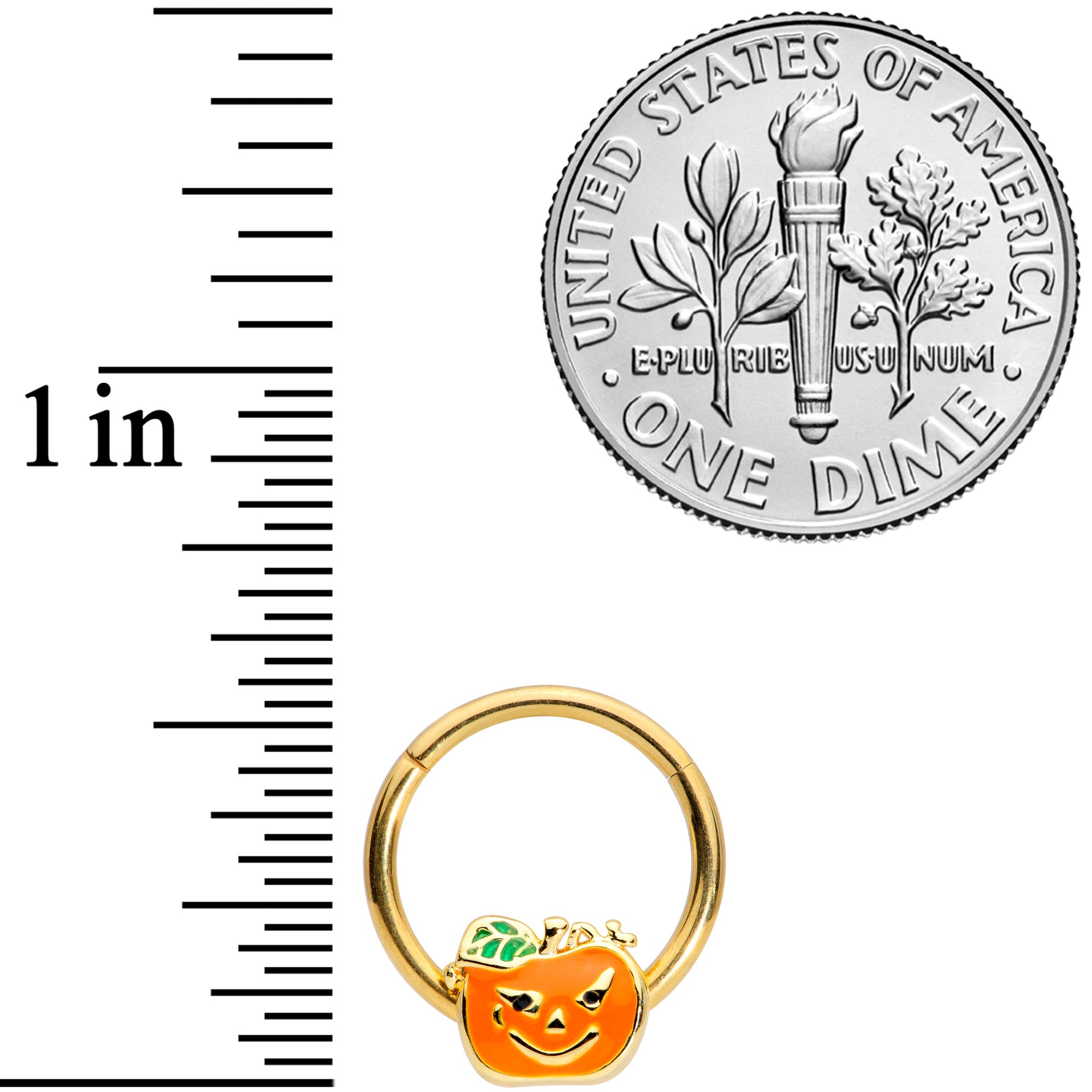 16 Gauge 3/8 Gold Tone Pumpkin Halloween Hinged Segment Ring