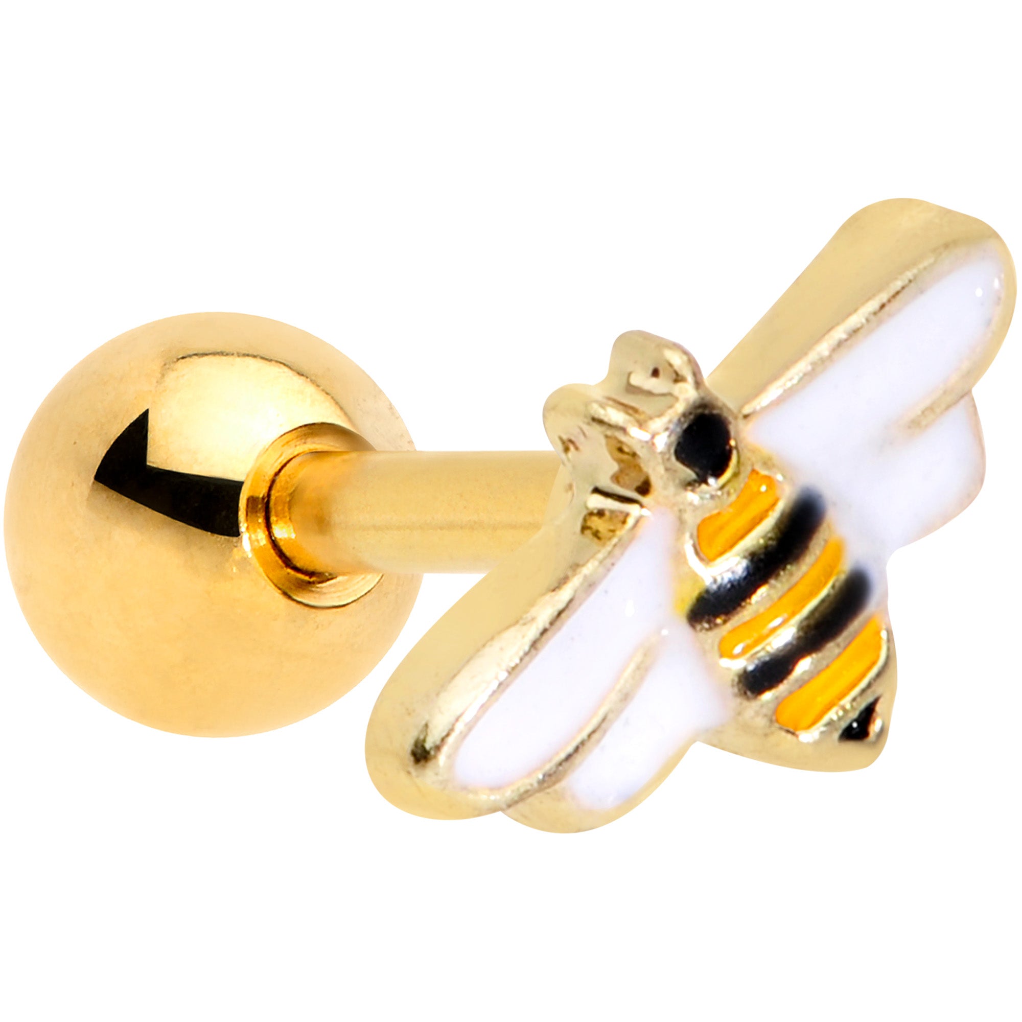 16 Gauge 1/4 Gold Tone Black Yellow Bee Cartilage Tragus Earring