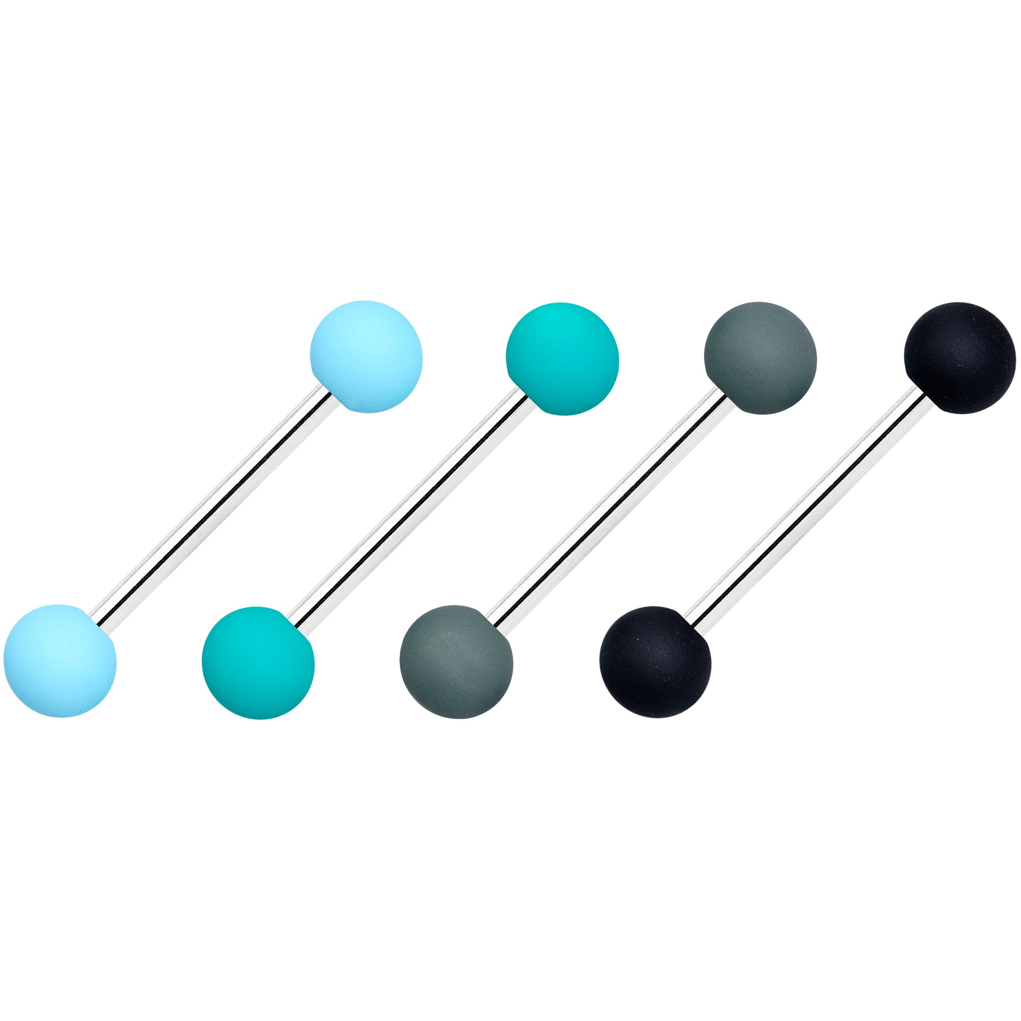 Blue Green Grey Black Matte Ball Barbell Tongue Ring Set of 4