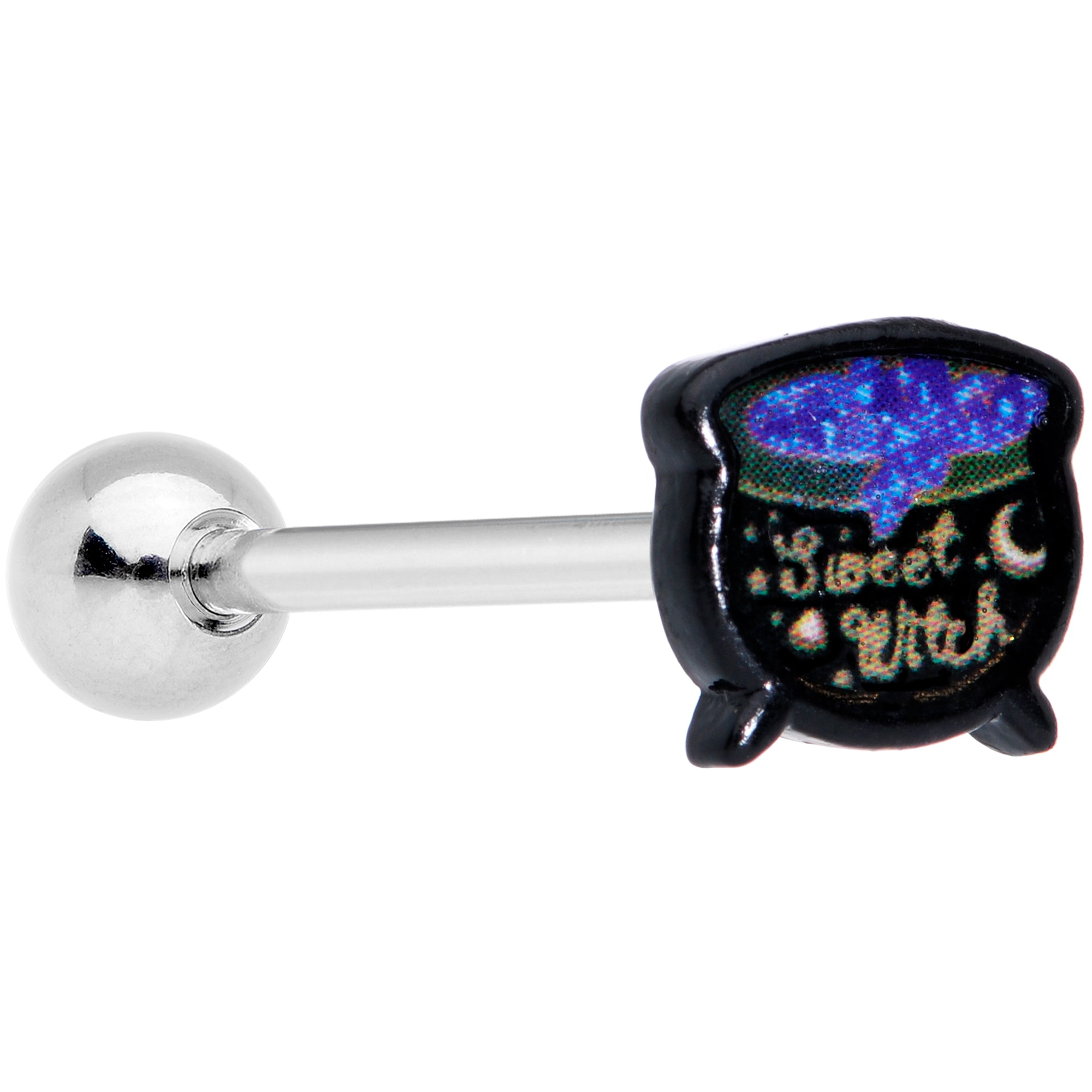 Black Purple Sweet Witch Cauldron Halloween Barbell Tongue Ring