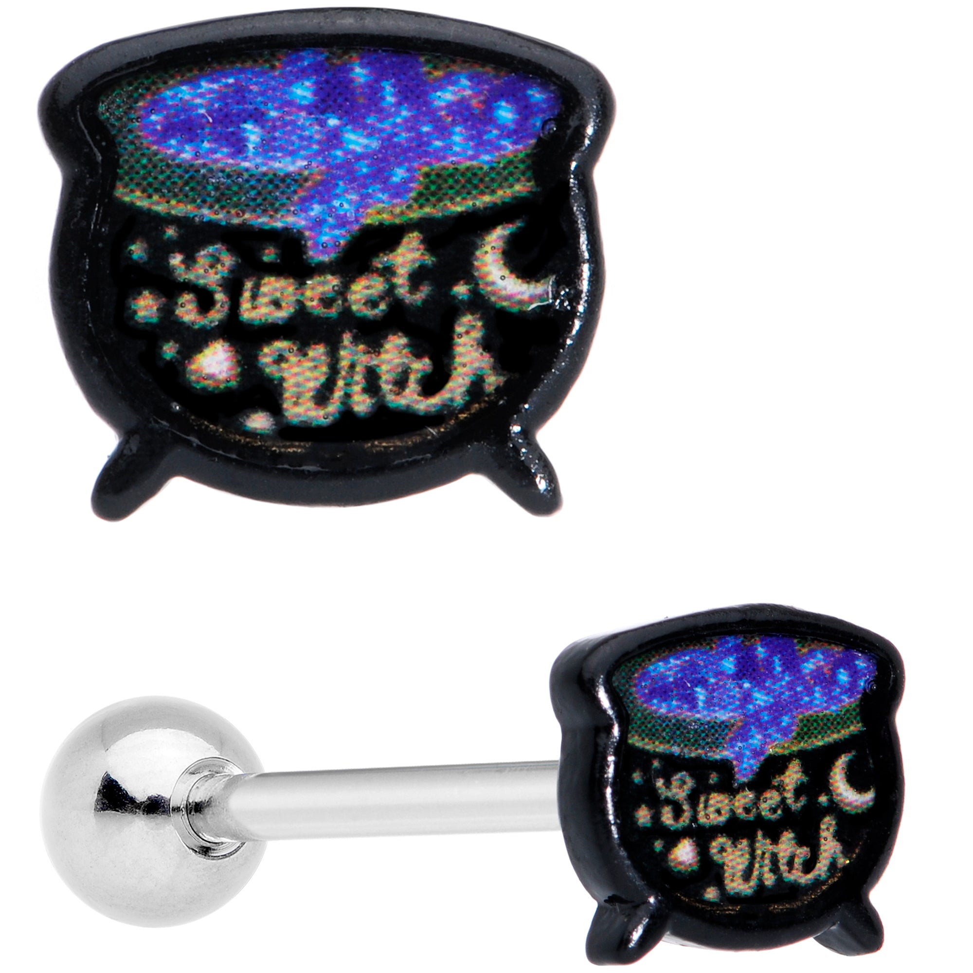 Black Purple Sweet Witch Cauldron Halloween Barbell Tongue Ring