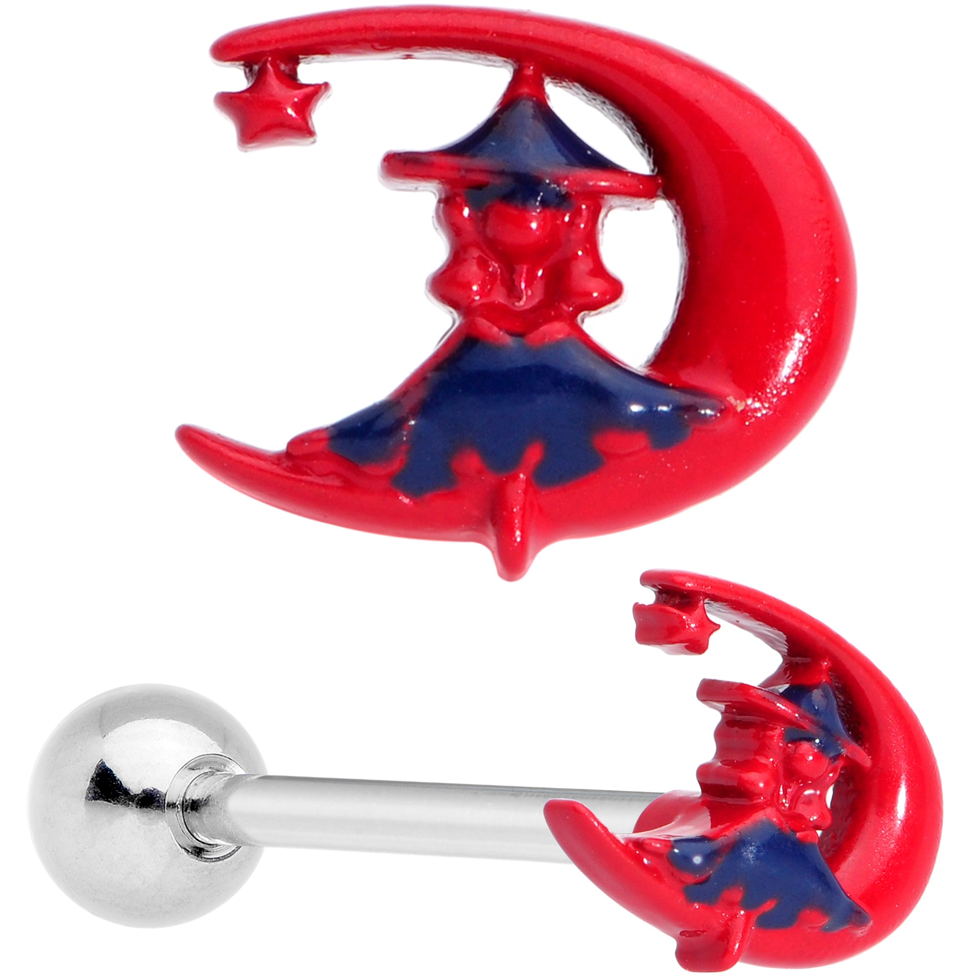 Red Blue Witch Moon Halloween Barbell Tongue Ring