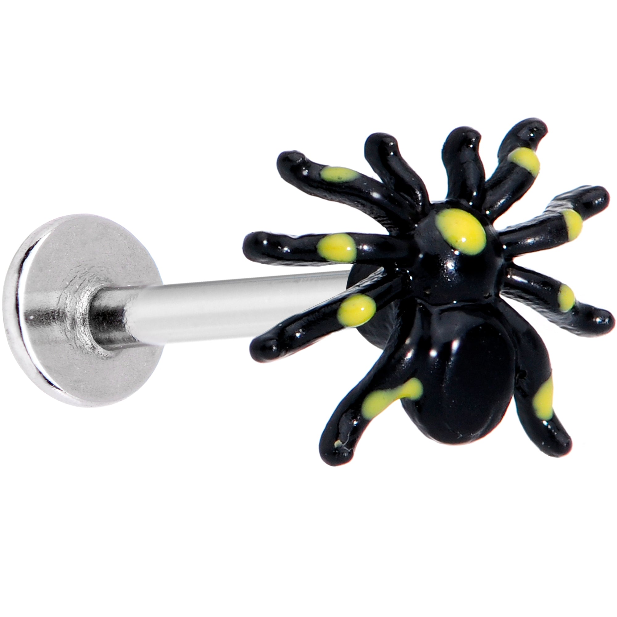 16 Gauge 5/16 Black Yellow Spooky Spider Halloween Labret Monroe Tragus