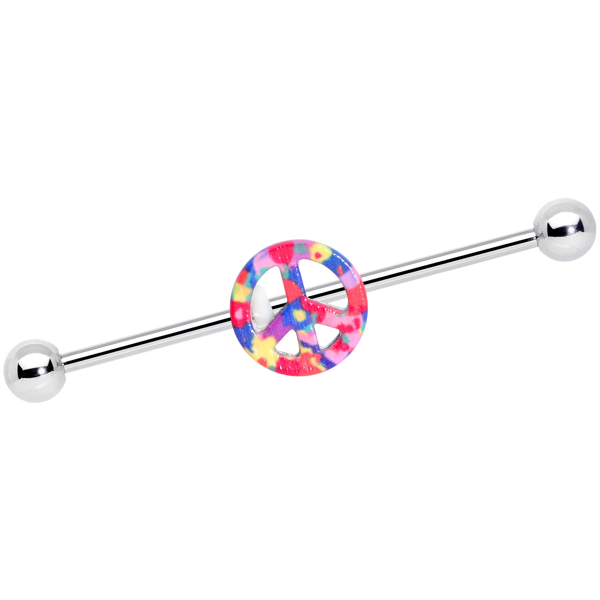 14 Gauge Hippie Rainbow Peace Sign Industrial Barbell 38mm