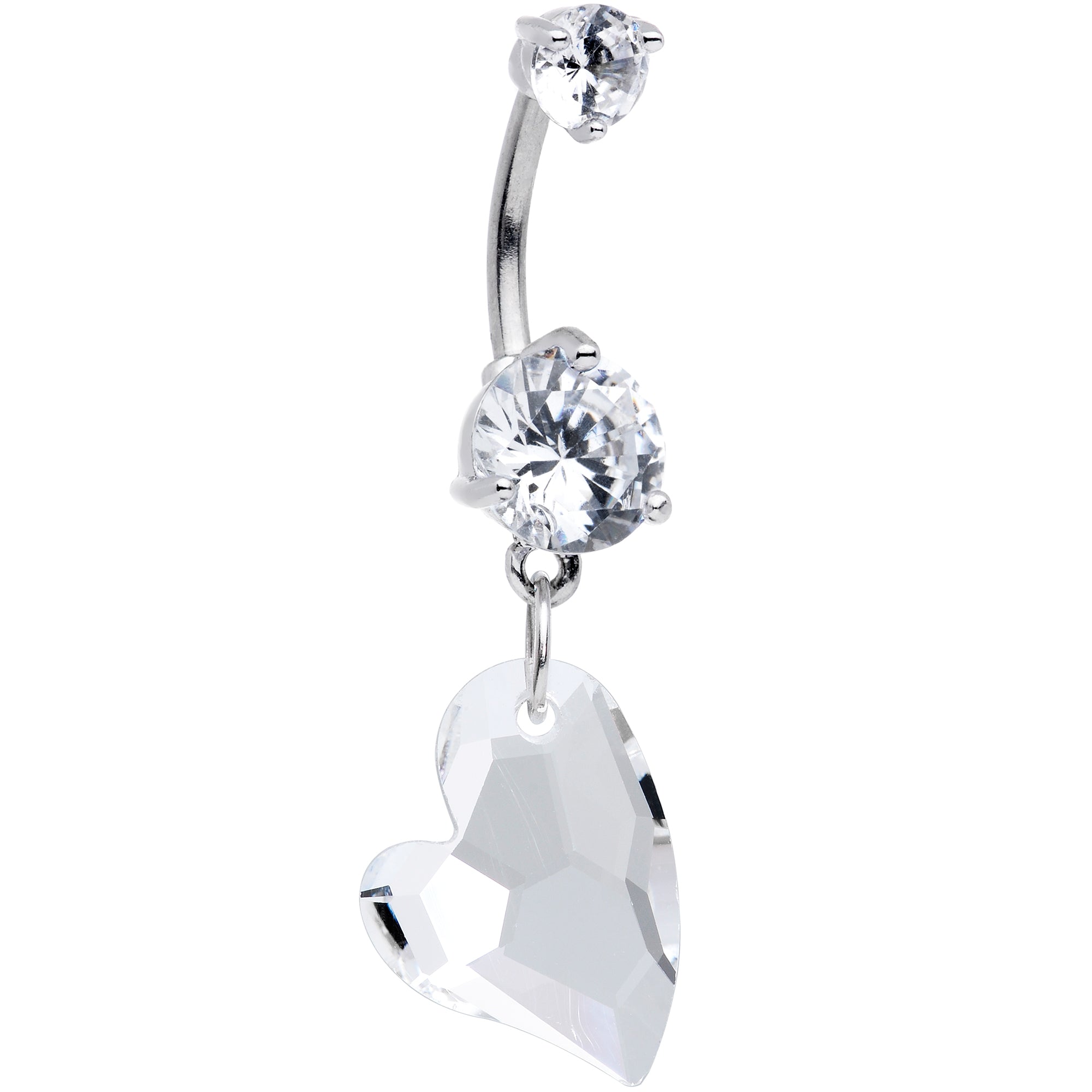 Clear Gem Stylized Heart Dangle Belly Ring