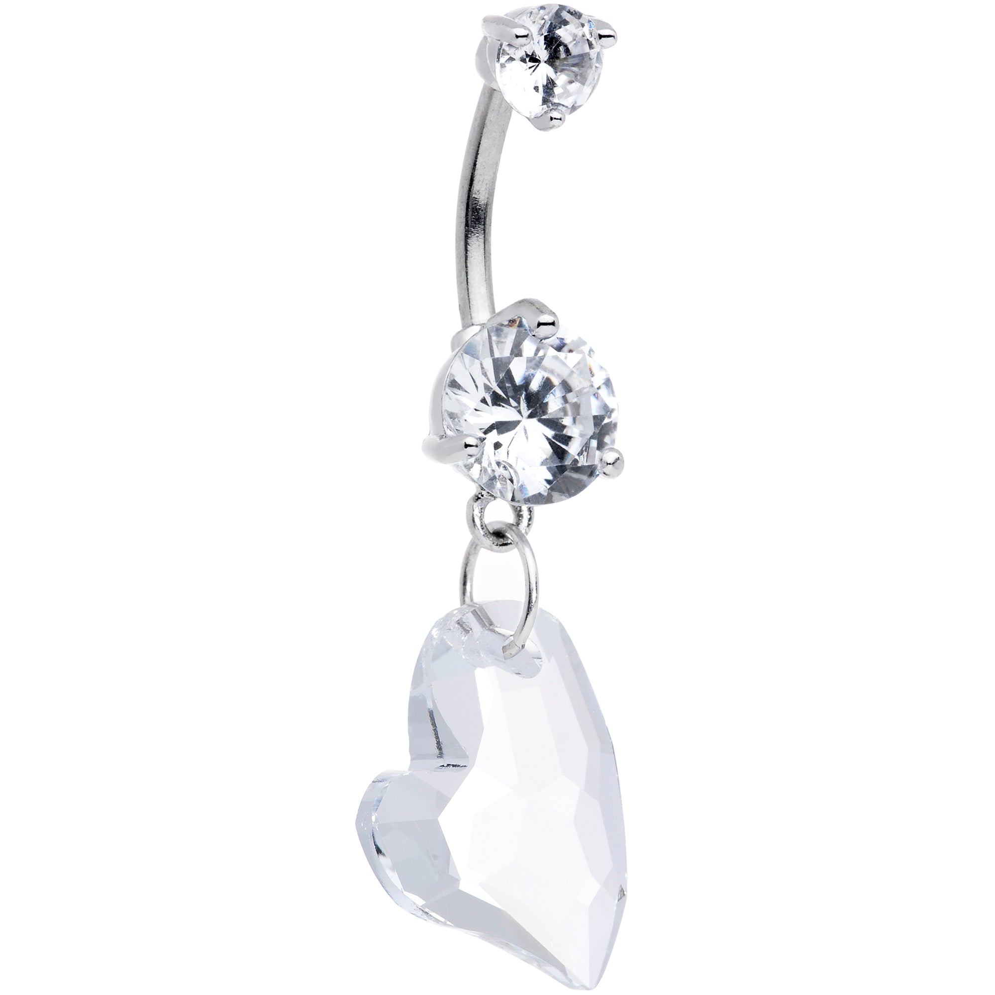 Clear Gem Stylized Heart Dangle Belly Ring