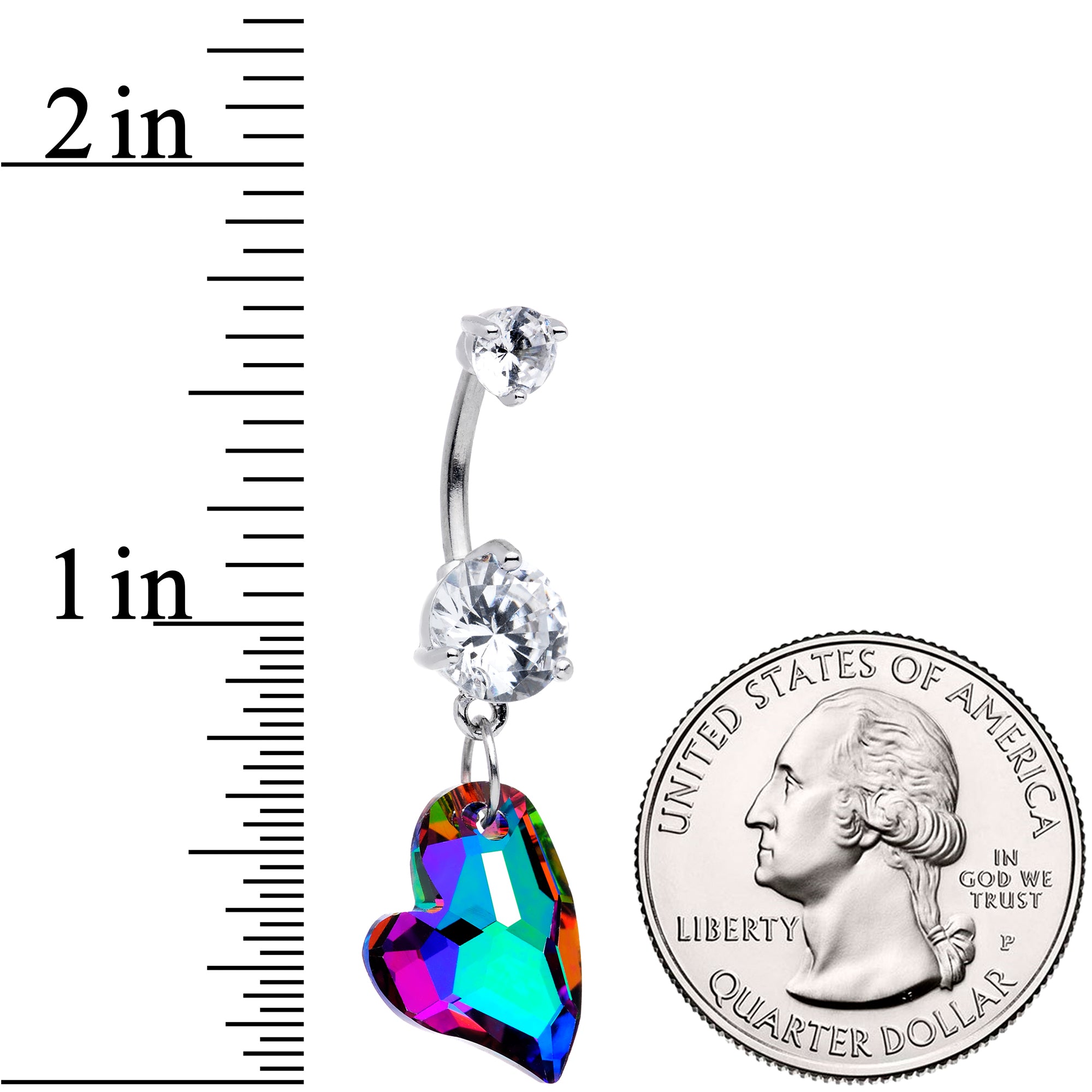 Clear Vitrail Gem Stylized Heart Dangle Belly Ring