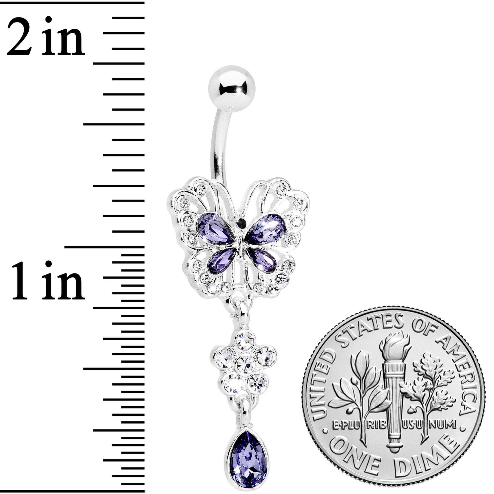 Clear Purple Gem Lacy Butterfly Flower Drop Dangle Belly Ring