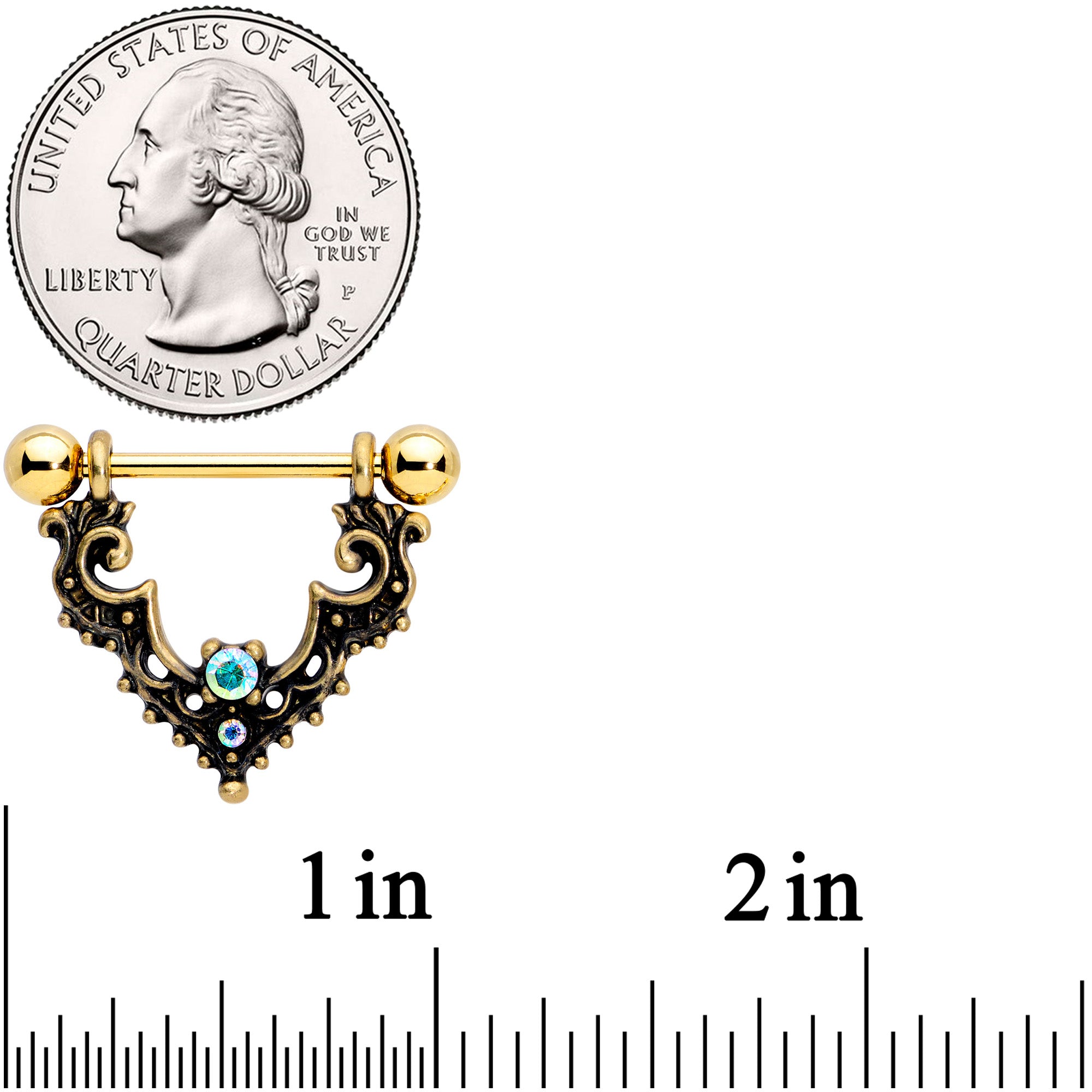 14 Gauge 5/8 Aurora Gem Gold Tone Baroque Bat Nipple Shield Set