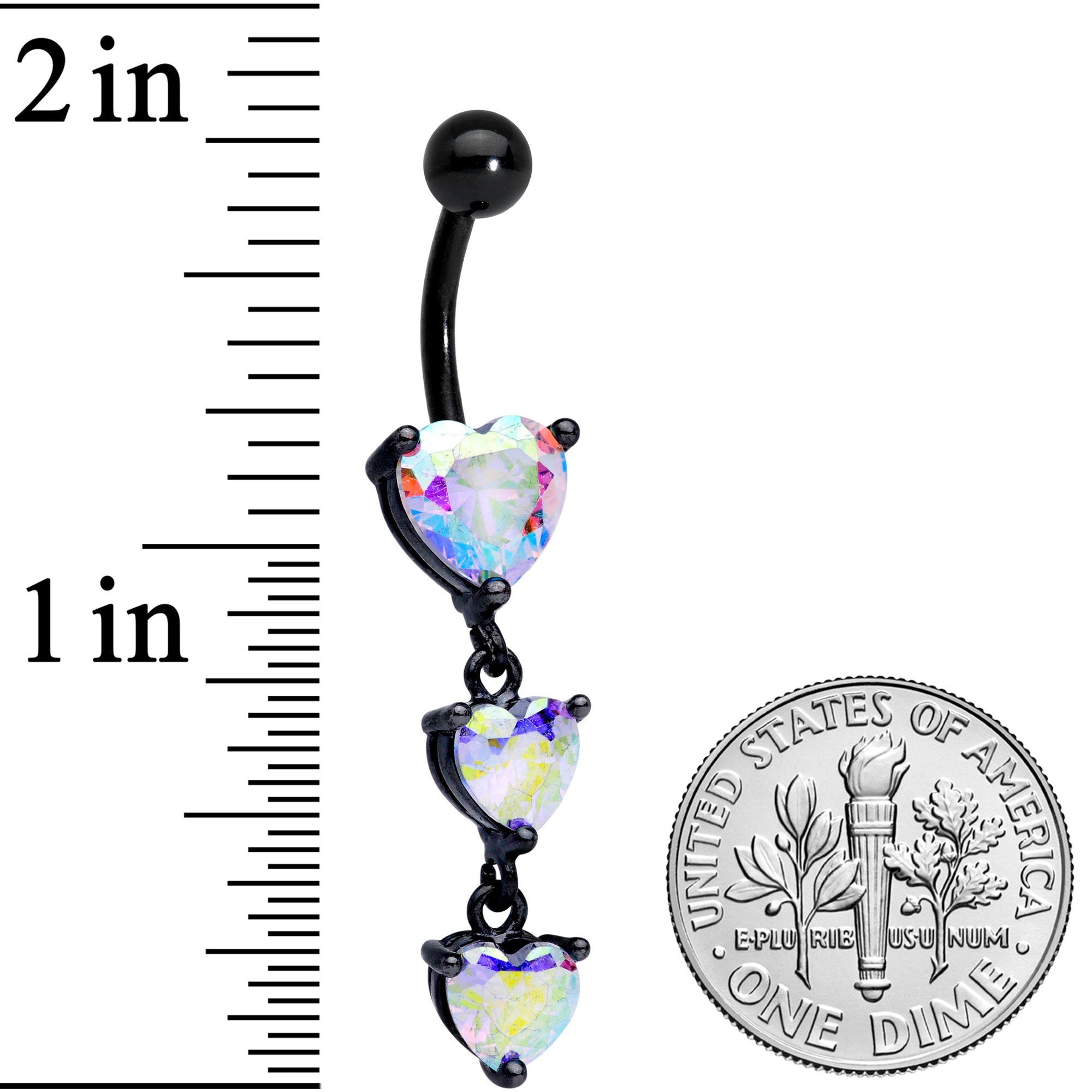 Aurora CZ Gem Black Triple Heart Dangle Belly Ring