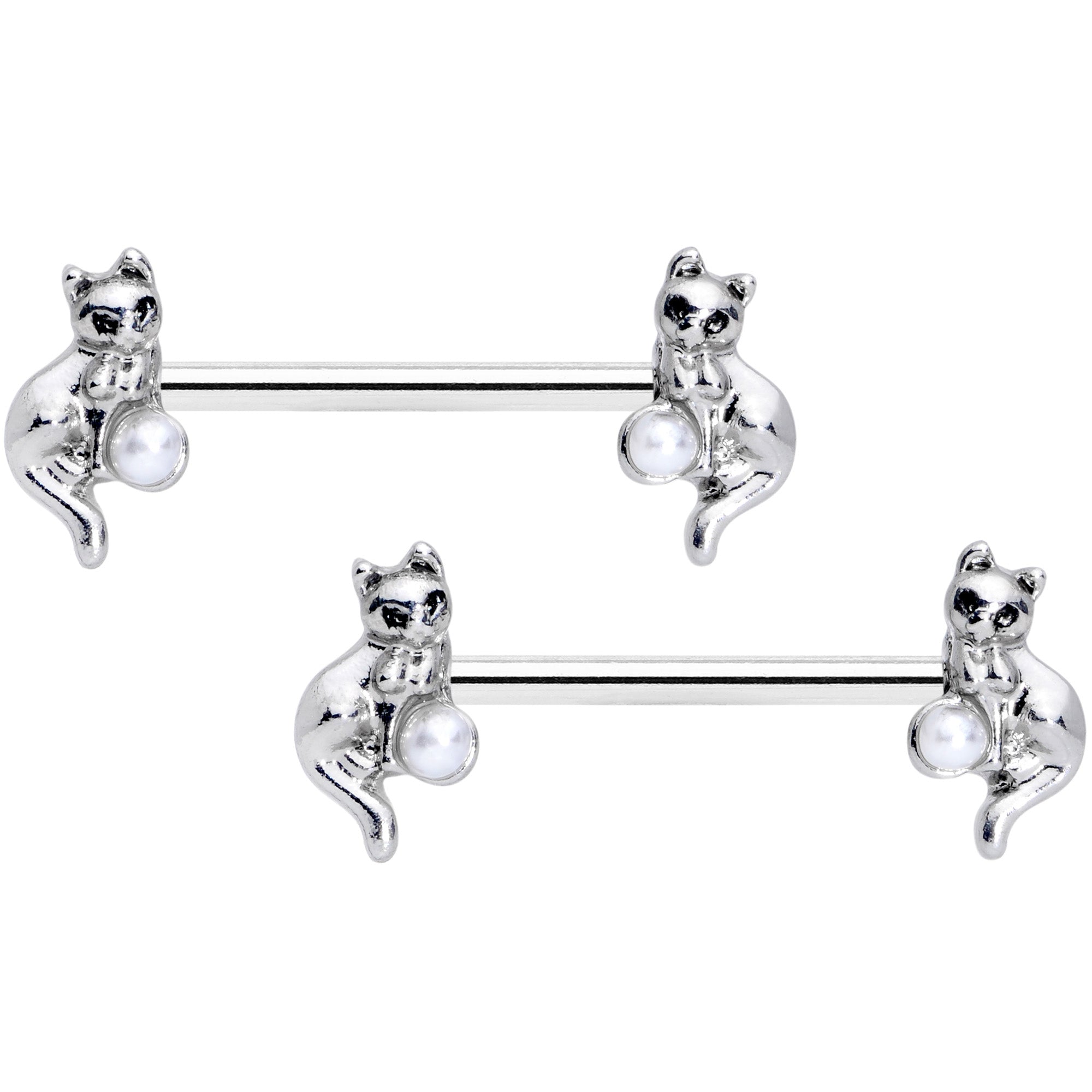 14 Gauge 9/16 Steel Ball Cat Barbell Nipple Ring Set