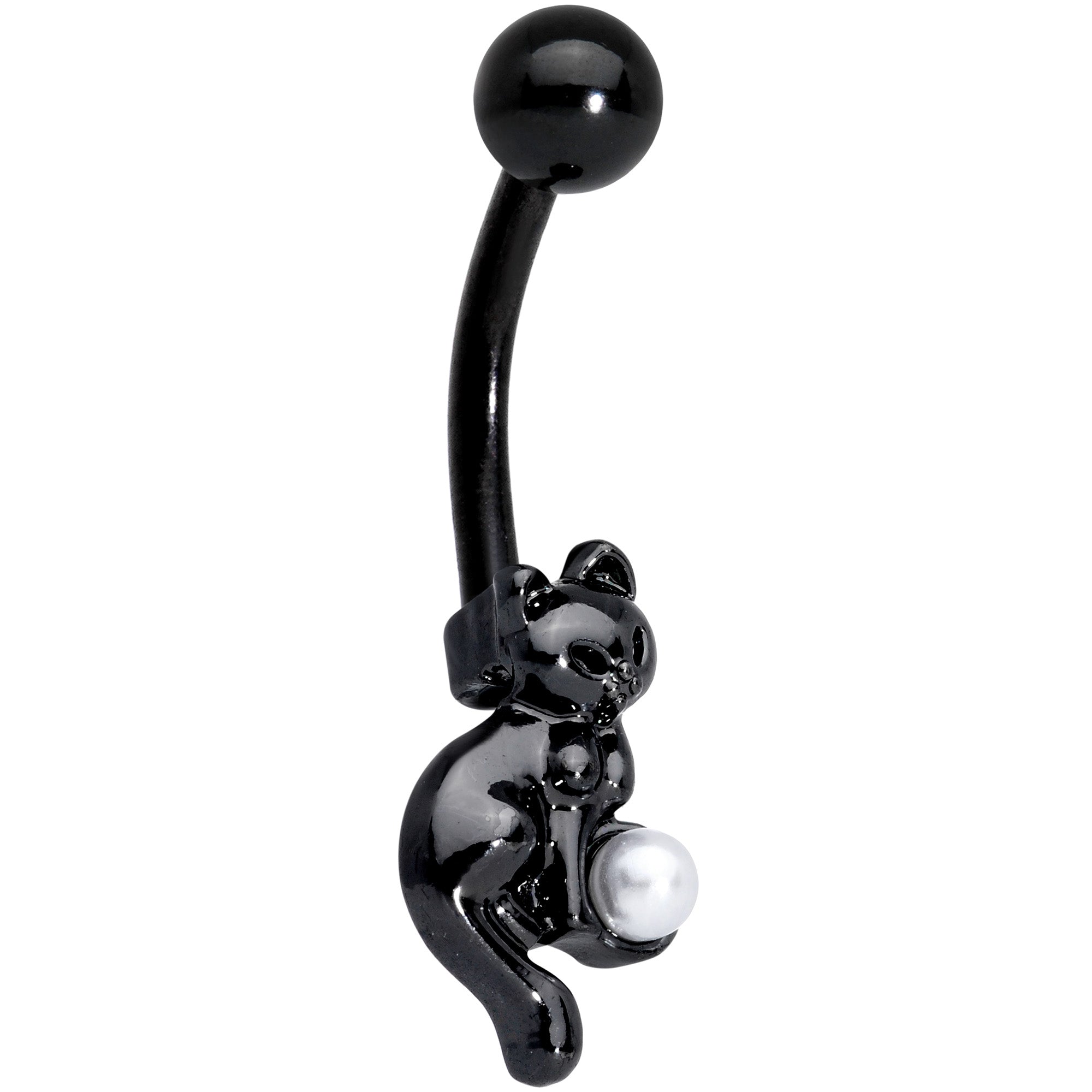 White Orb Black Cat Black Halloween Belly Ring