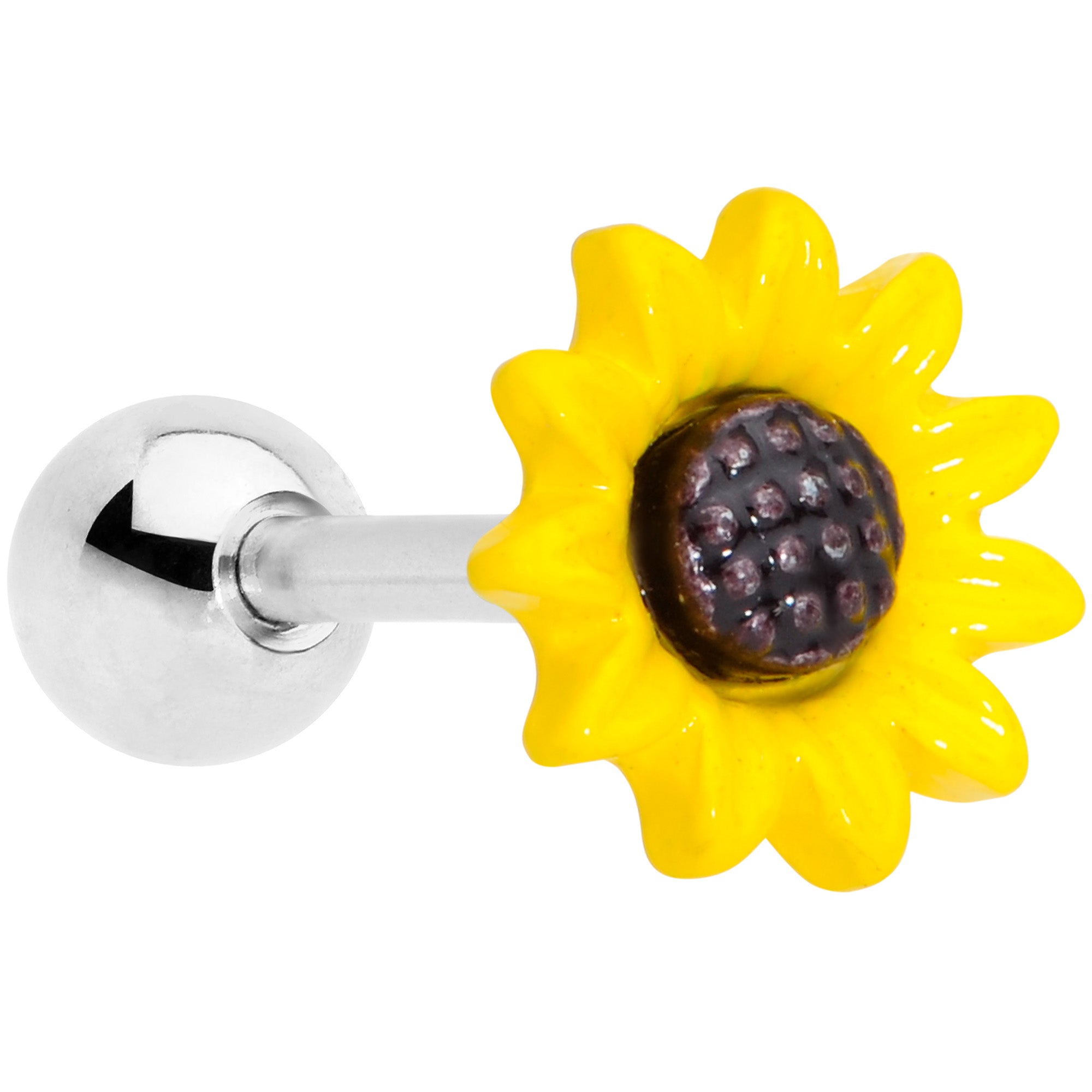 16 Gauge 1/4 Yellow Sunflower Cartilage Tragus Earring