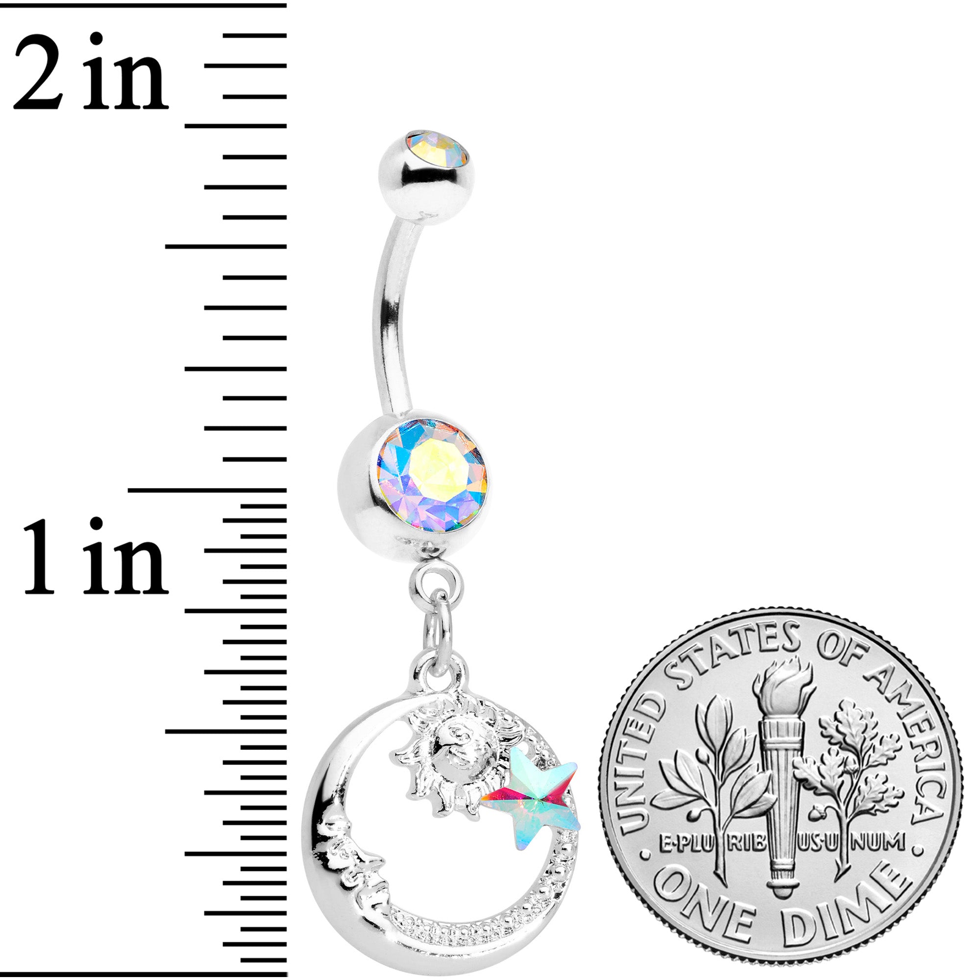 Aurora Gem Sun Moon Star Dangle Belly Ring