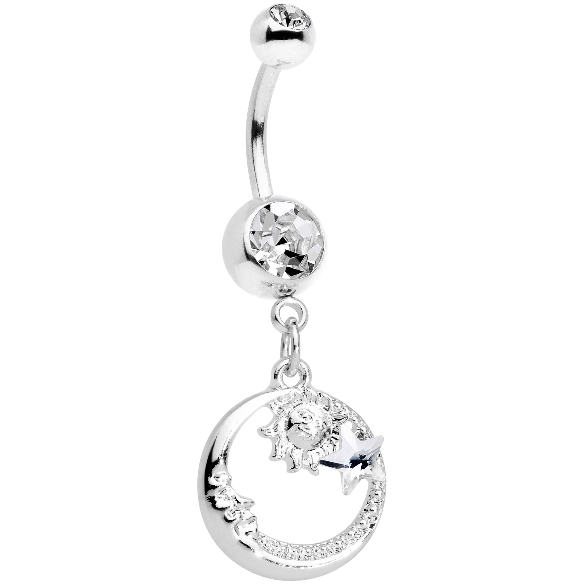 Clear Gem Sun Moon Star Dangle Belly Ring