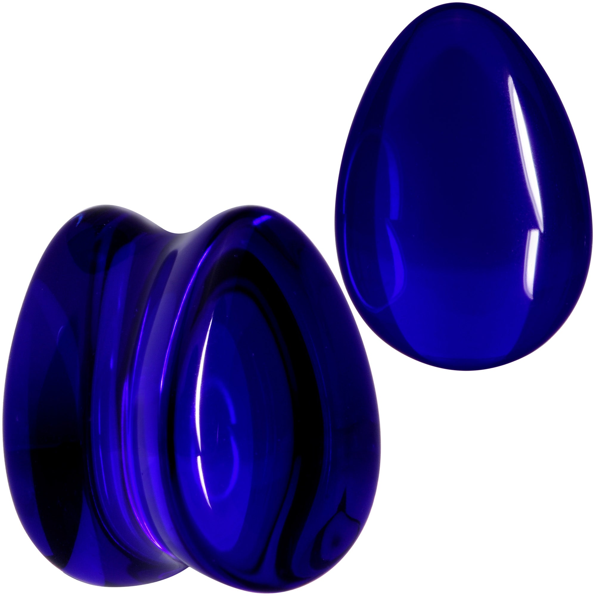 Solid Blue Glass Teardrop Plug Set