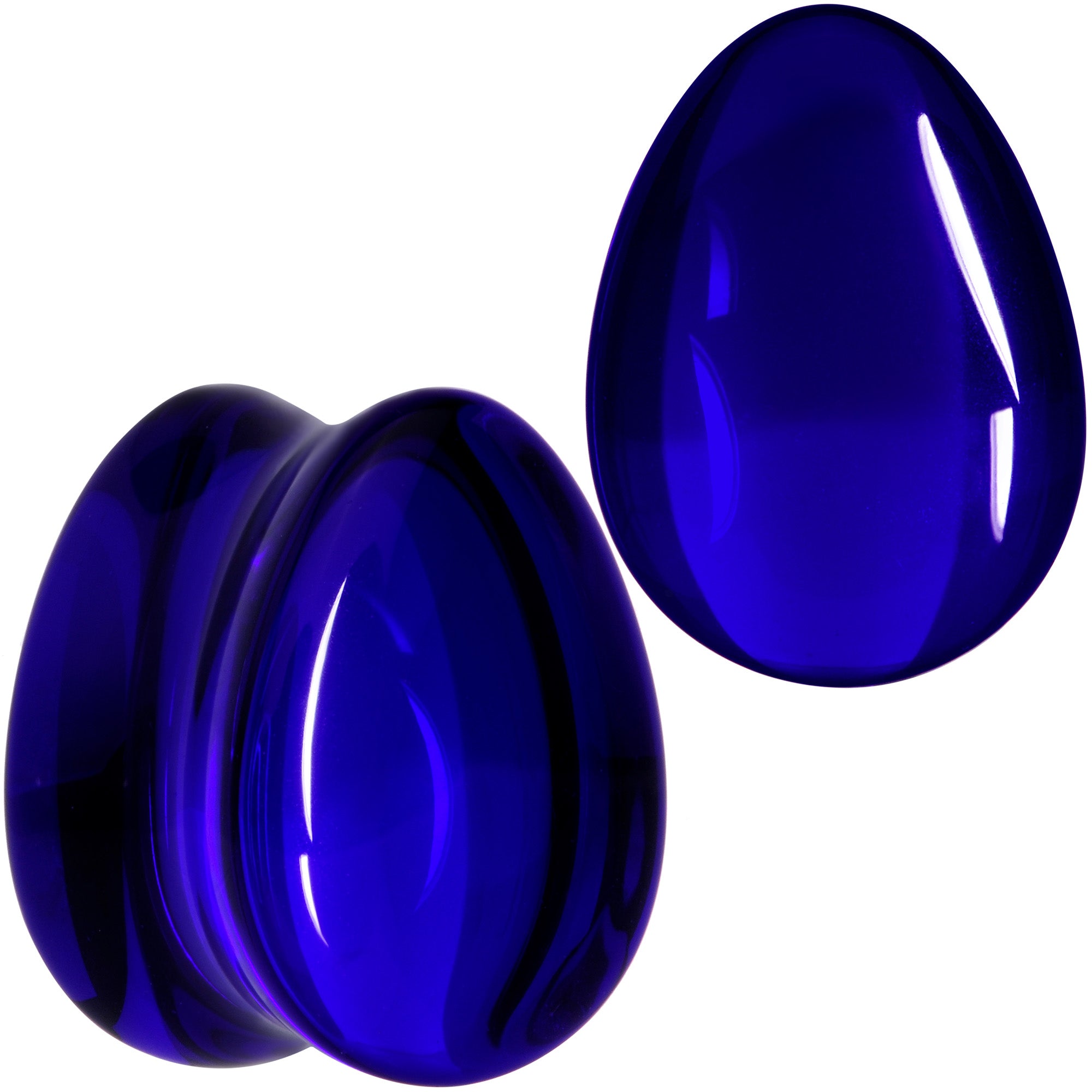 Solid Blue Glass Teardrop Plug Set