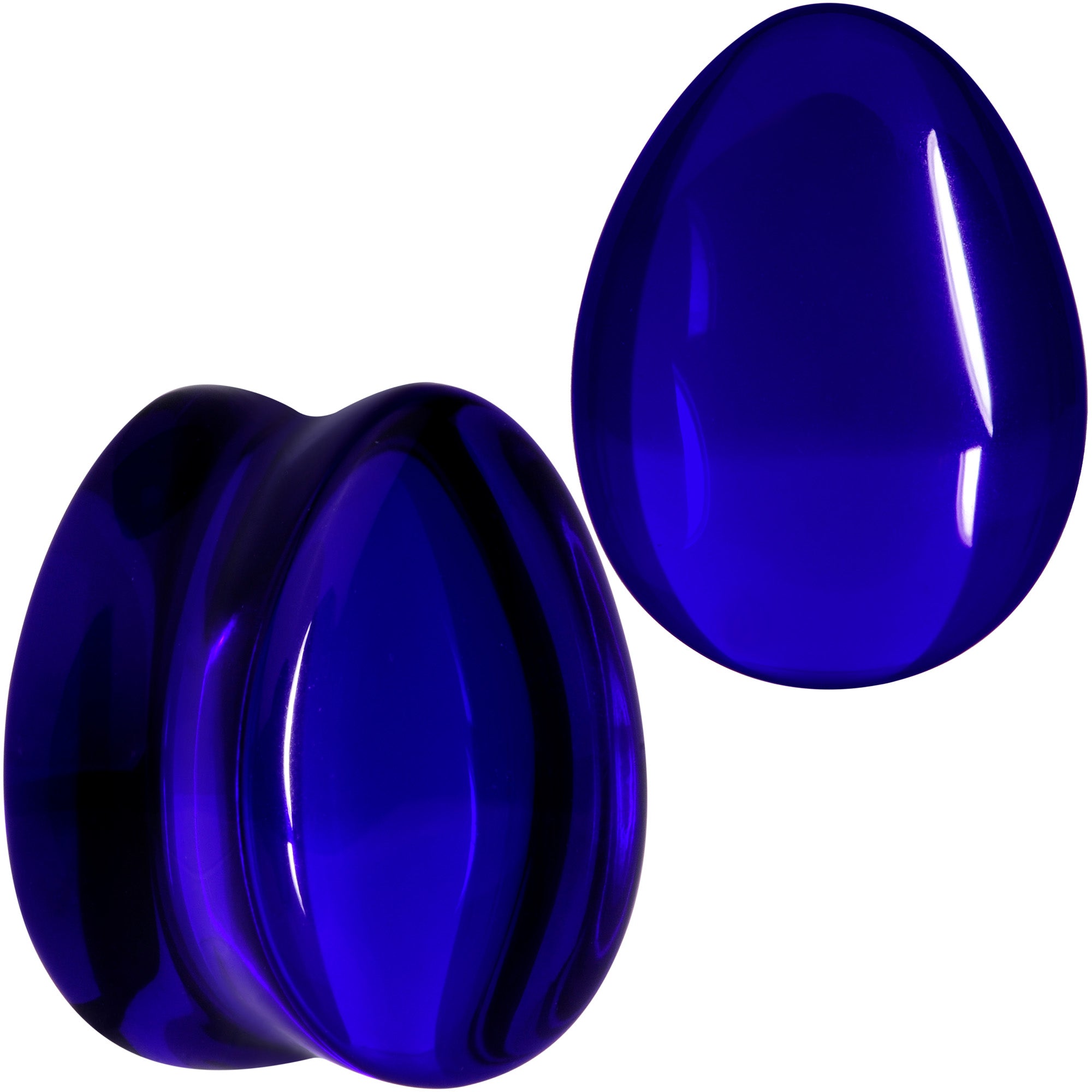 Solid Blue Glass Teardrop Plug Set