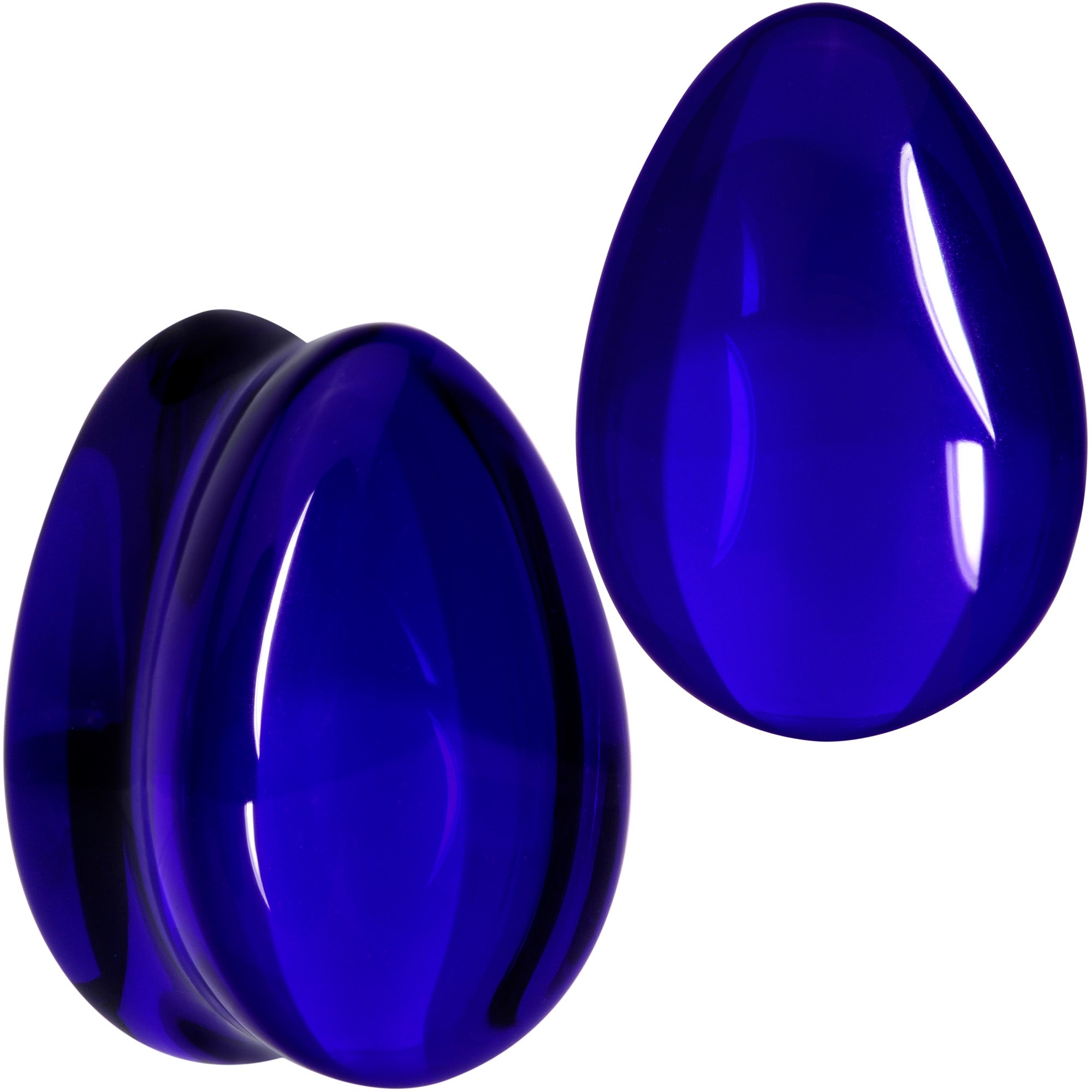 Solid Blue Glass Teardrop Plug Set