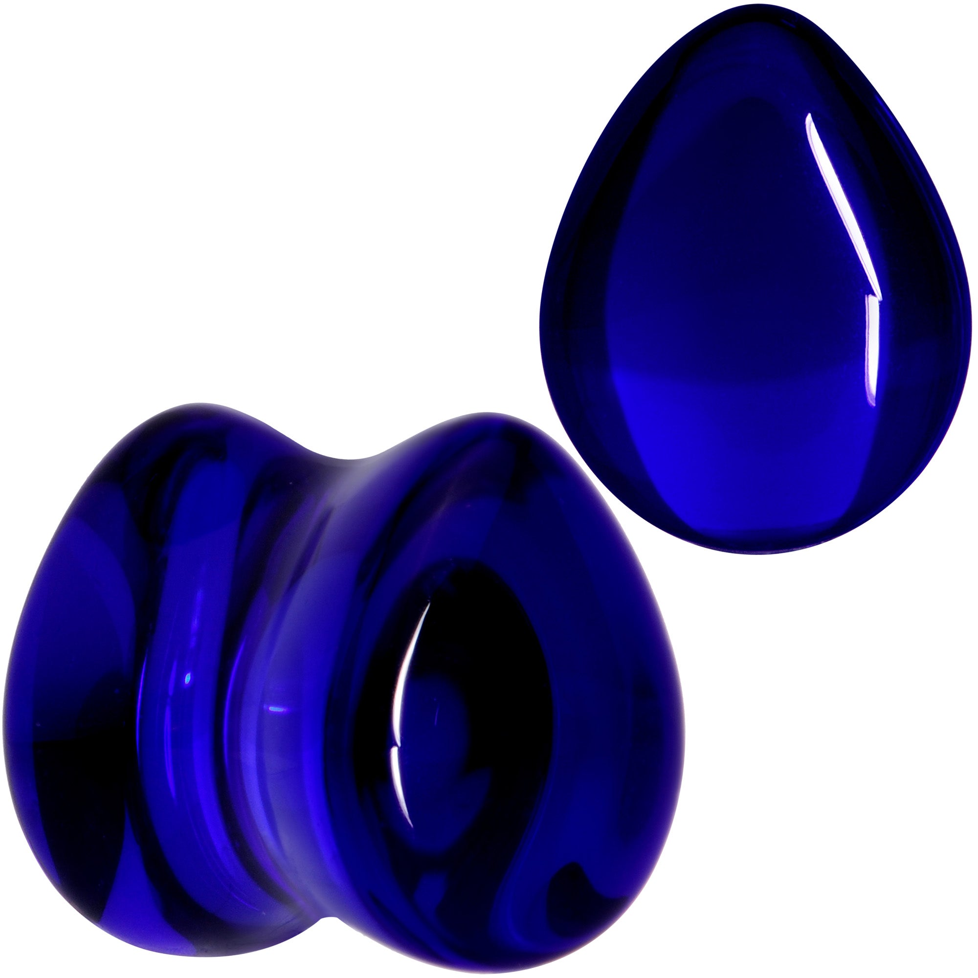 Solid Blue Glass Teardrop Plug Set