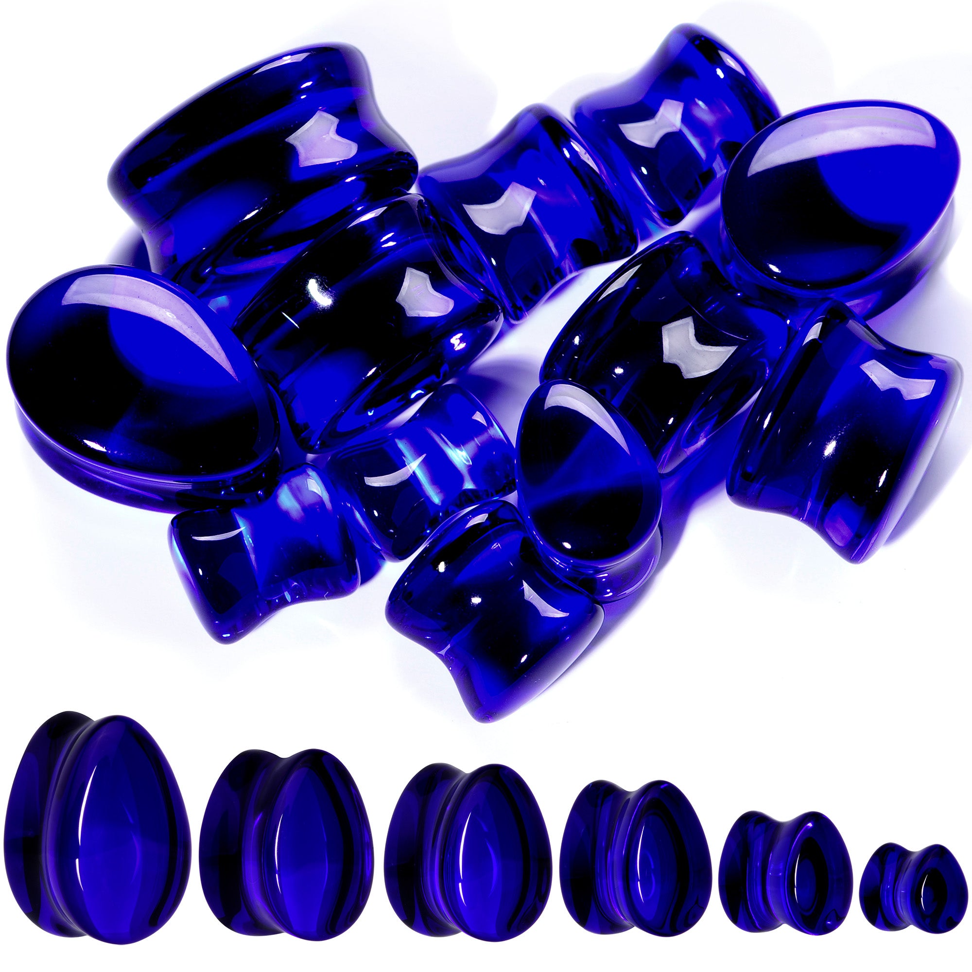 Solid Blue Glass Teardrop Plug Set