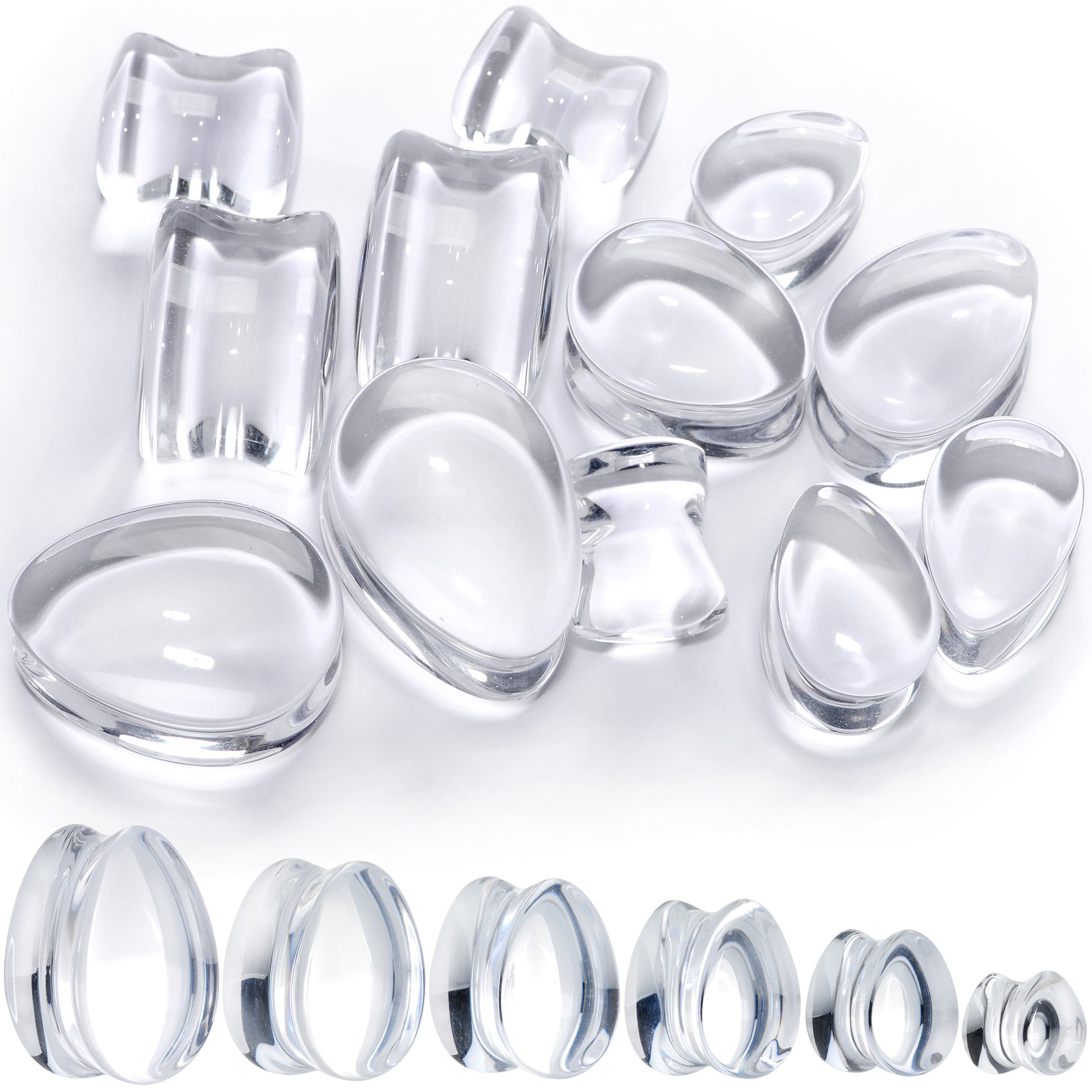 Solid Clear Glass Teardrop Plug Set