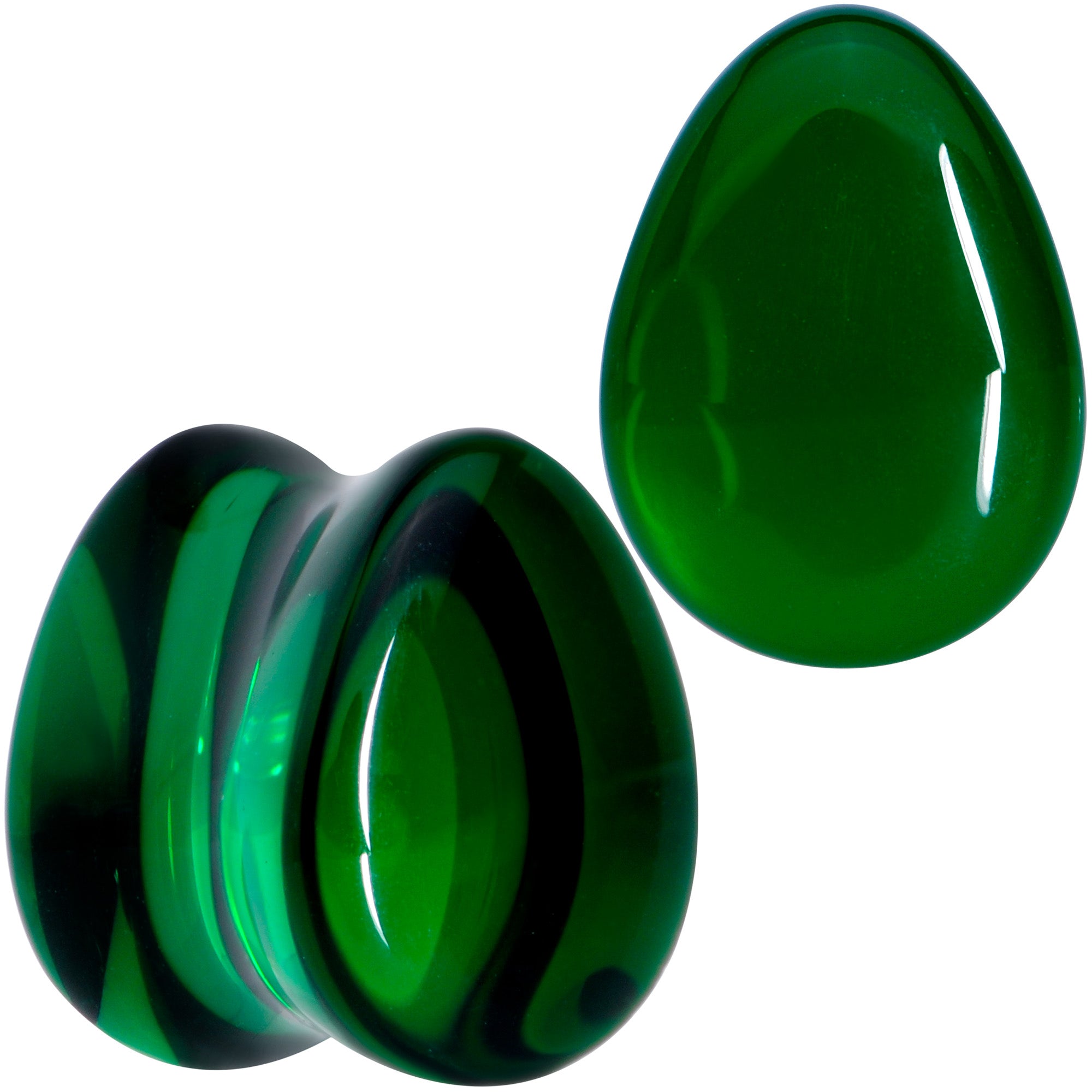 Solid Green Glass Teardrop Plug Set