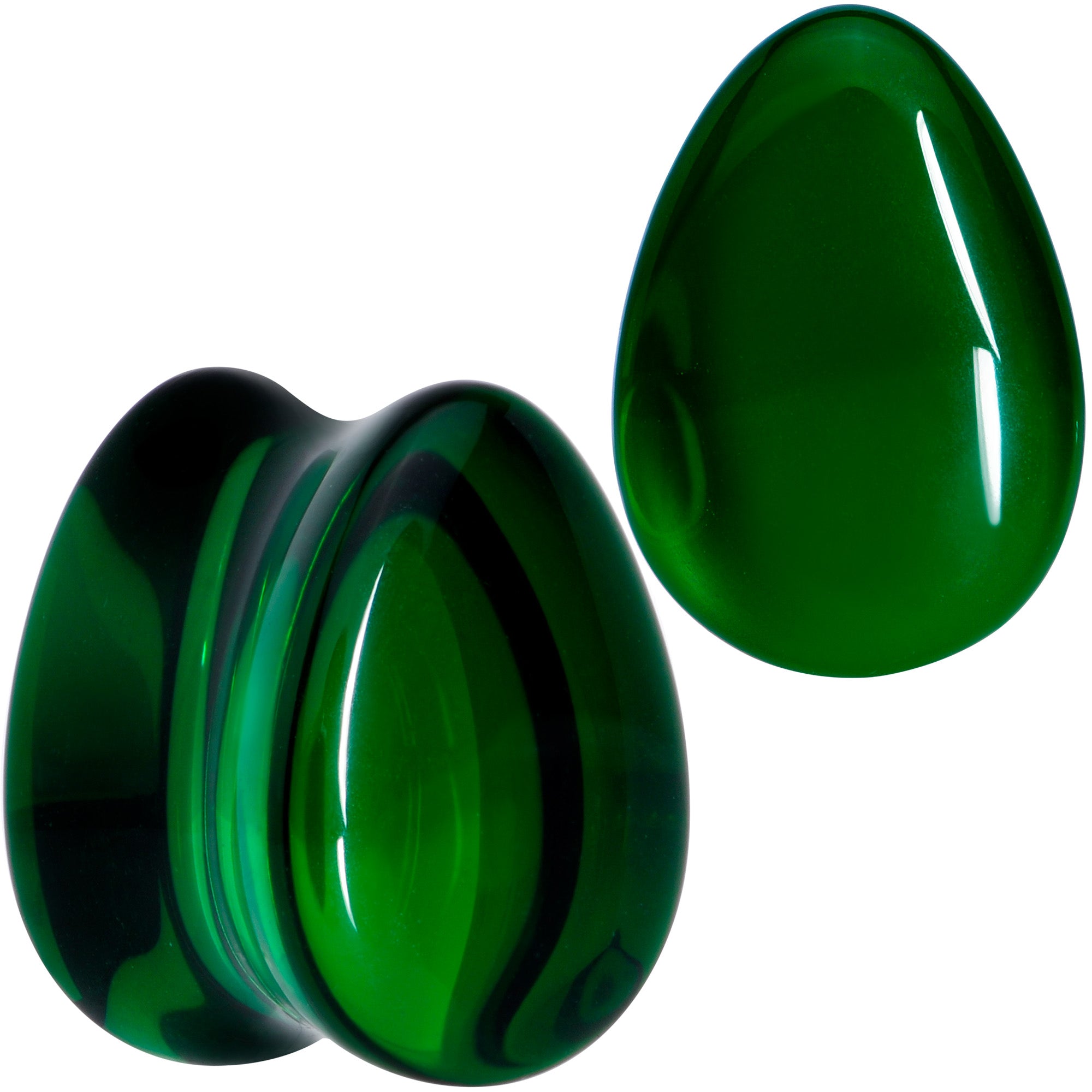 Solid Green Glass Teardrop Plug Set