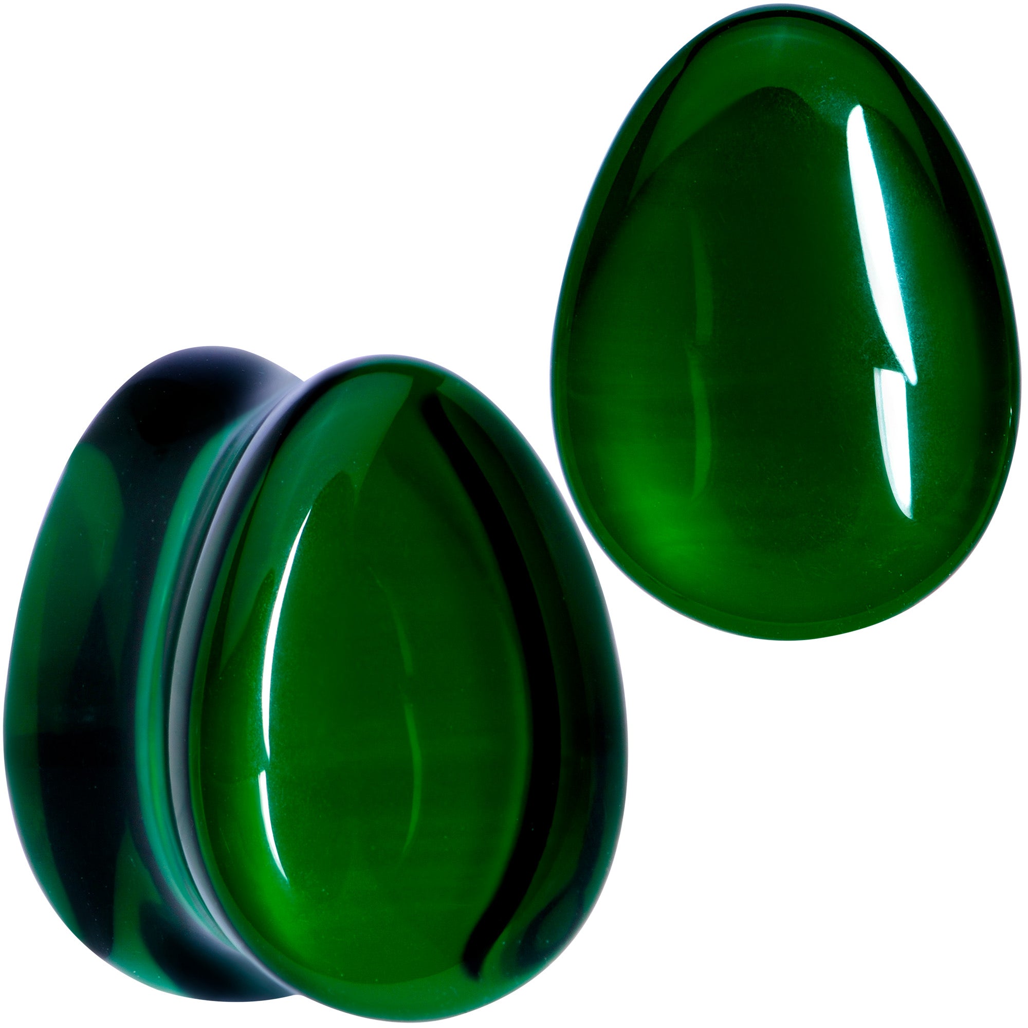 Solid Green Glass Teardrop Plug Set