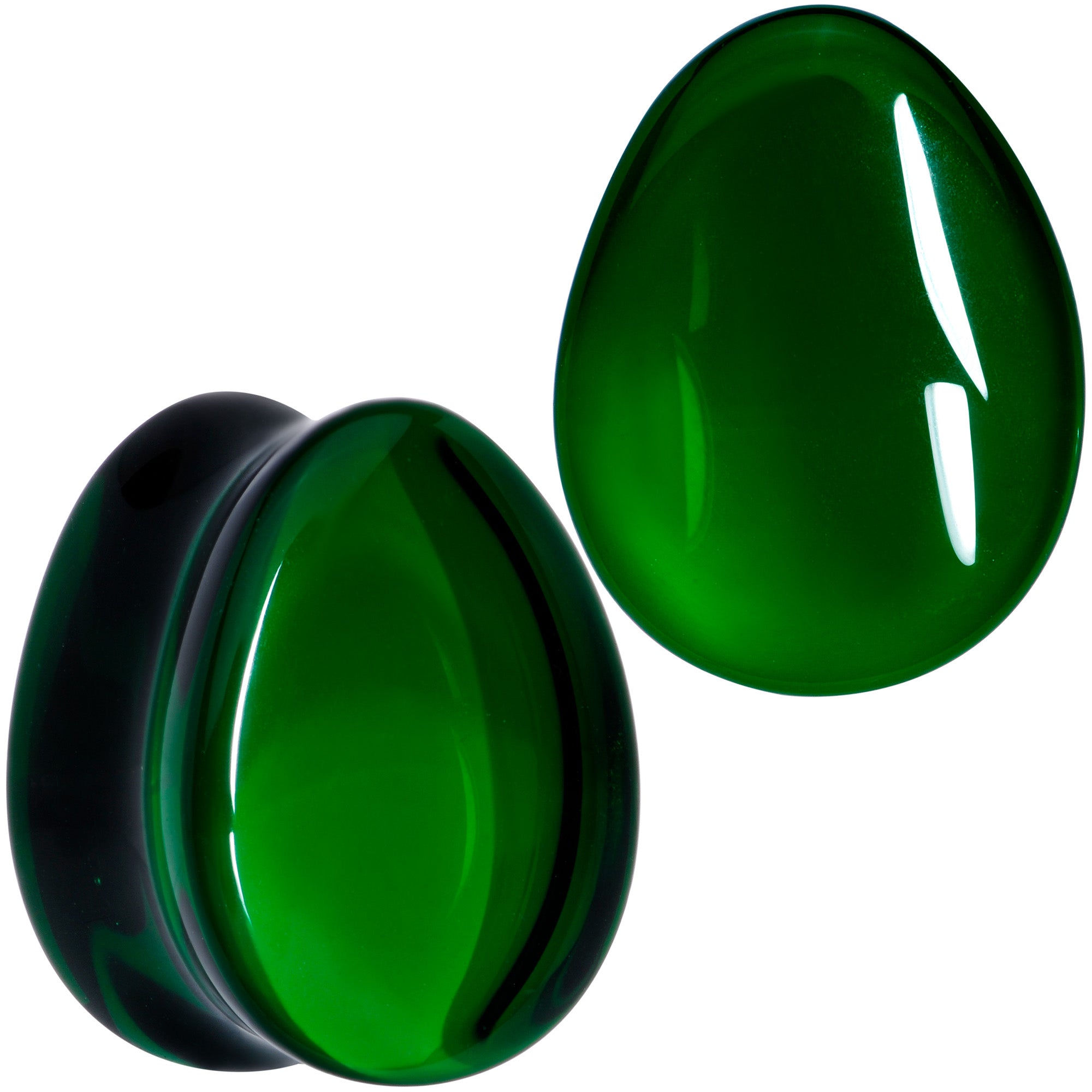 Solid Green Glass Teardrop Plug Set