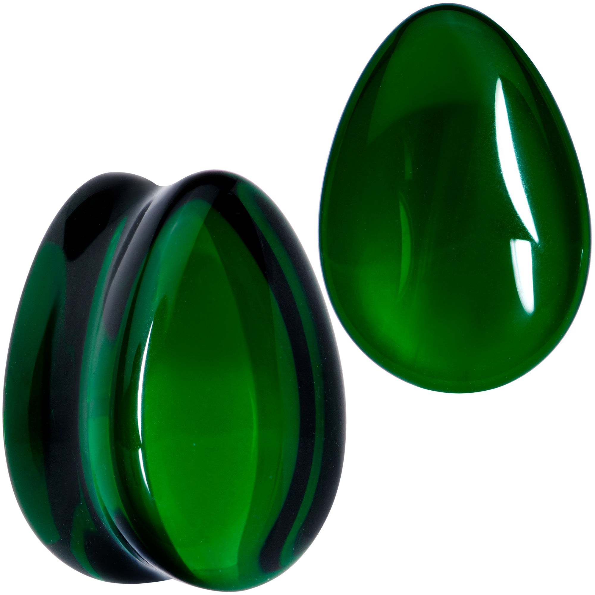 Solid Green Glass Teardrop Plug Set